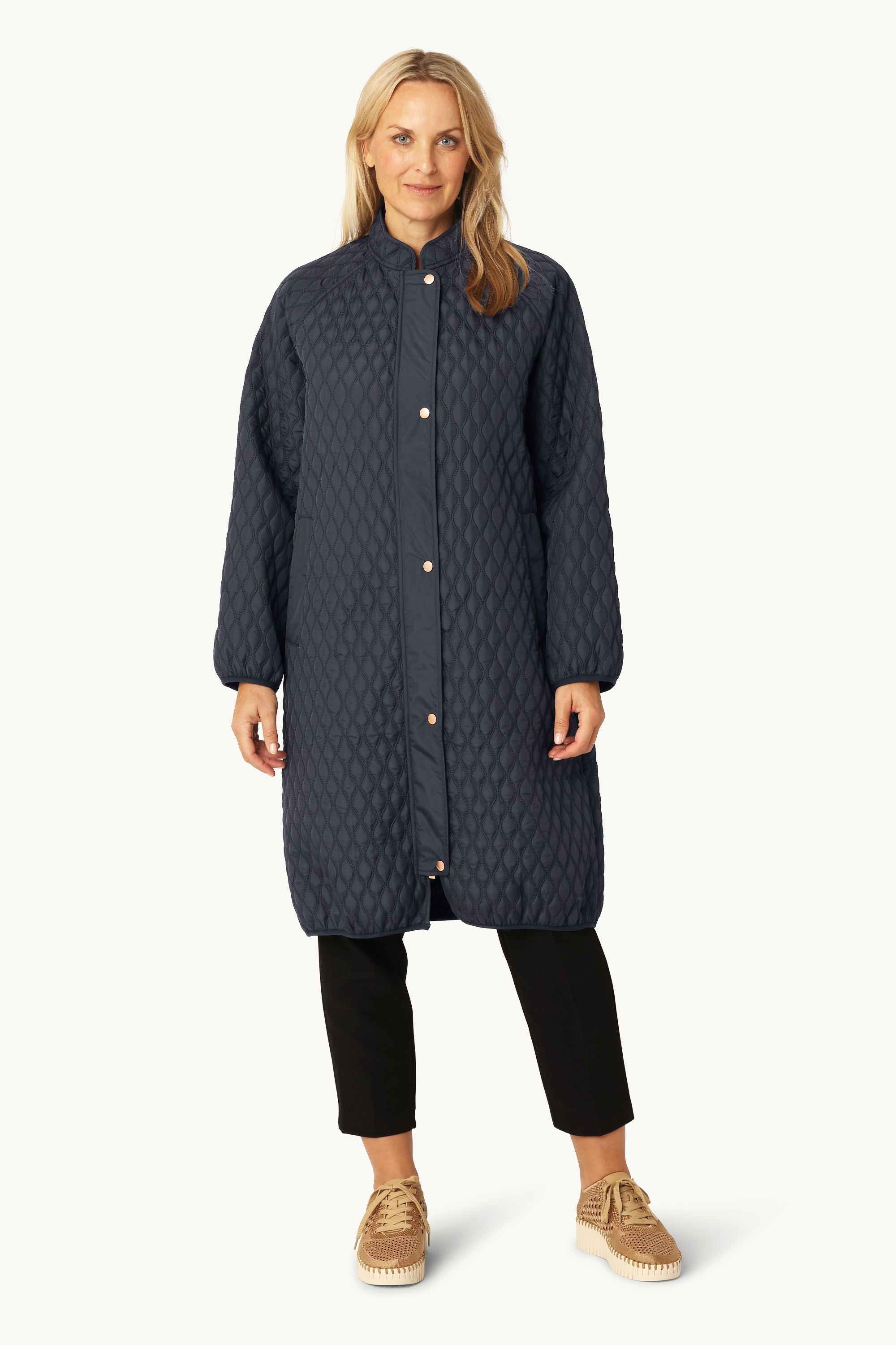 Long Quilt Coat - Dark Indigo
