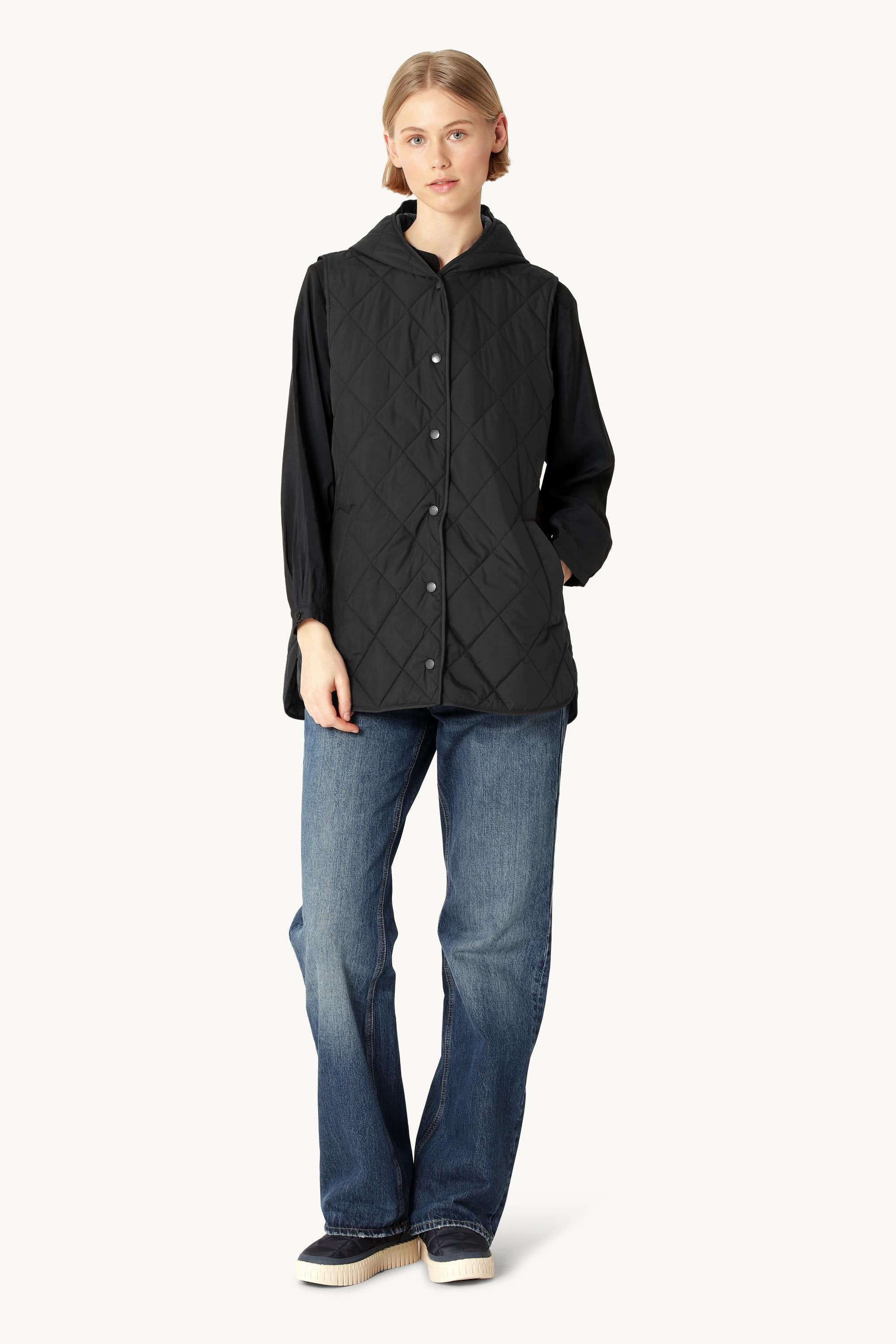 Quilted Long Vest - Black