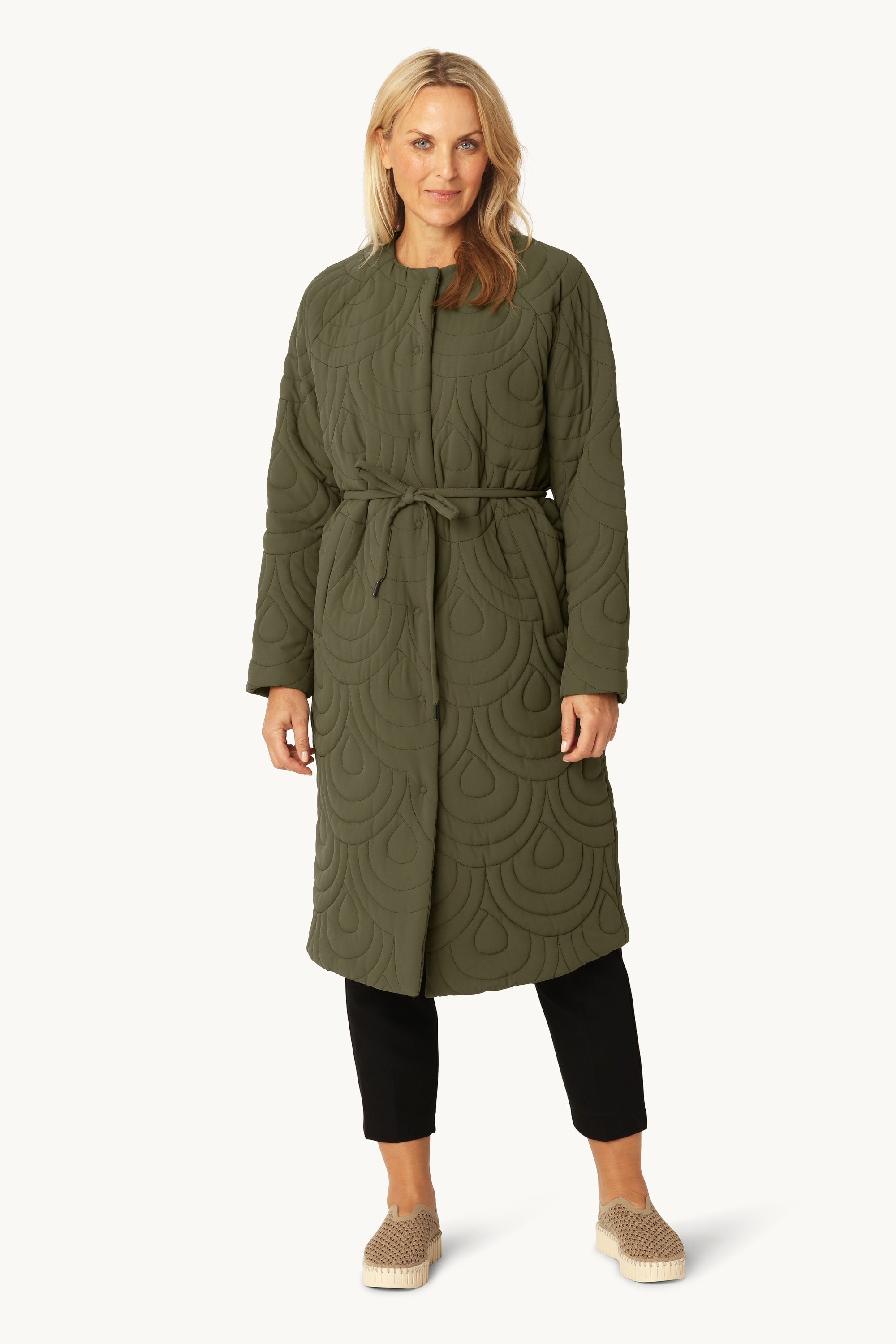 Long Quilted Jacket - Olive Night