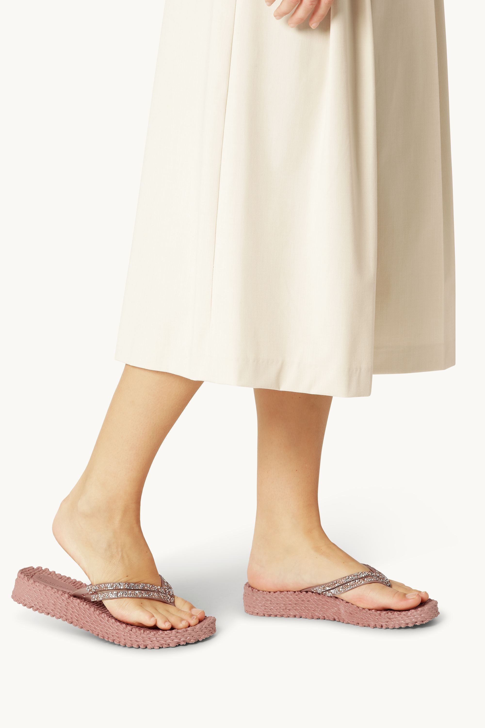 Chanclas con Plataforma Piedras Brillantes - Misty Rose