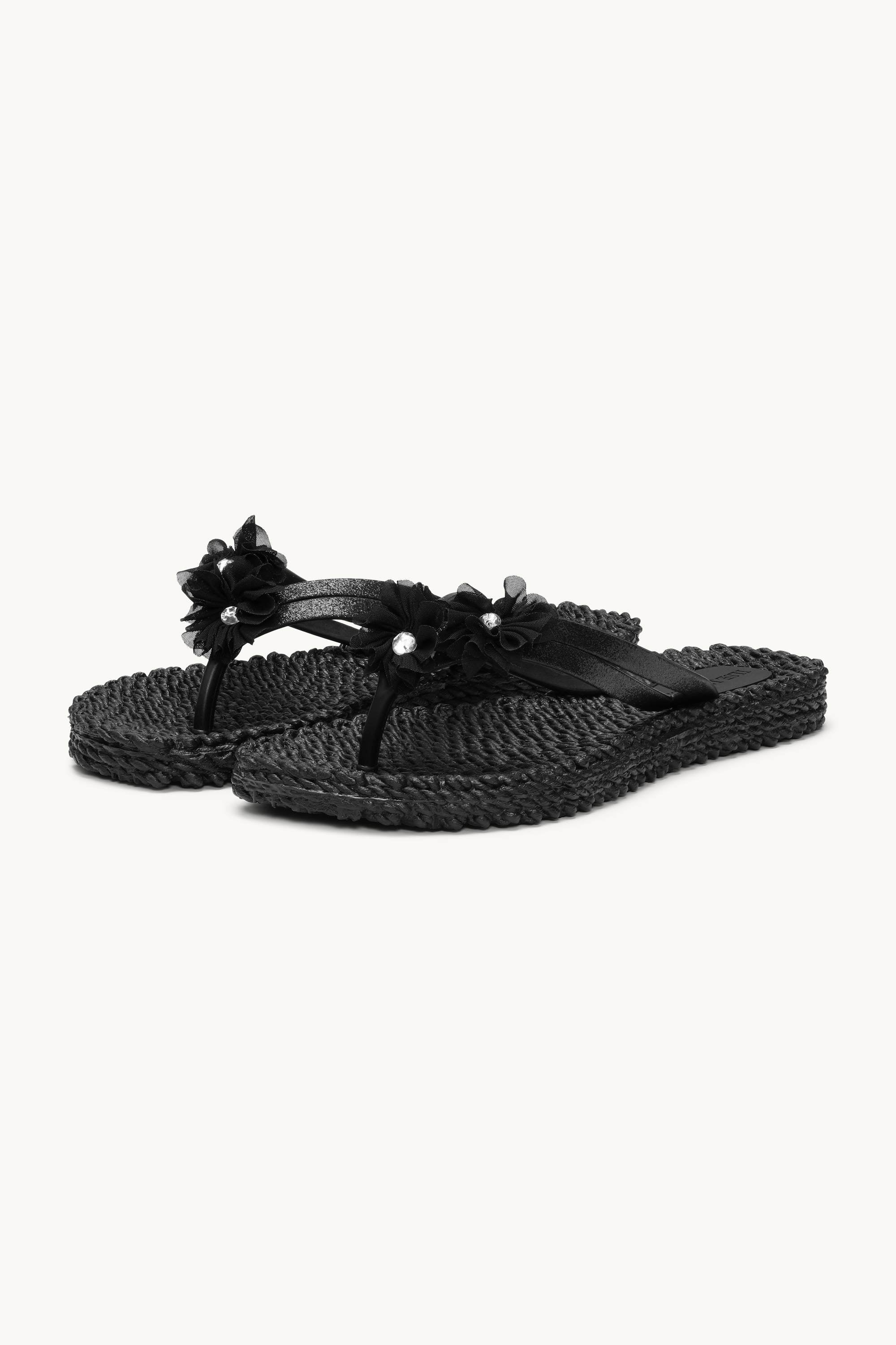 Flip Flops with Flowers - Black