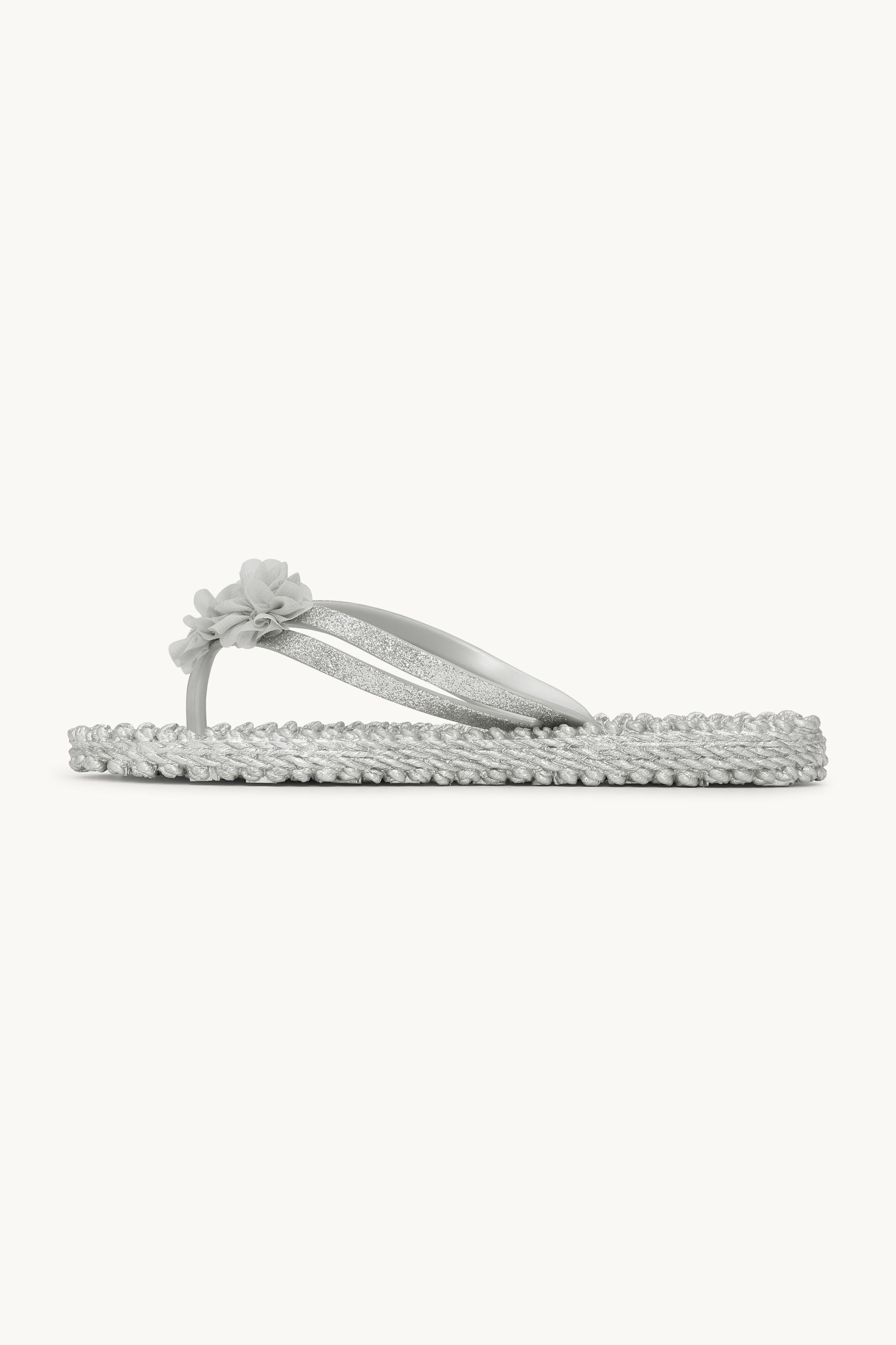 Flip Flops with Flowers - Silver