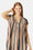 Vestido Largo de Manga Corta Pintuck - Beige Organic Stripe
