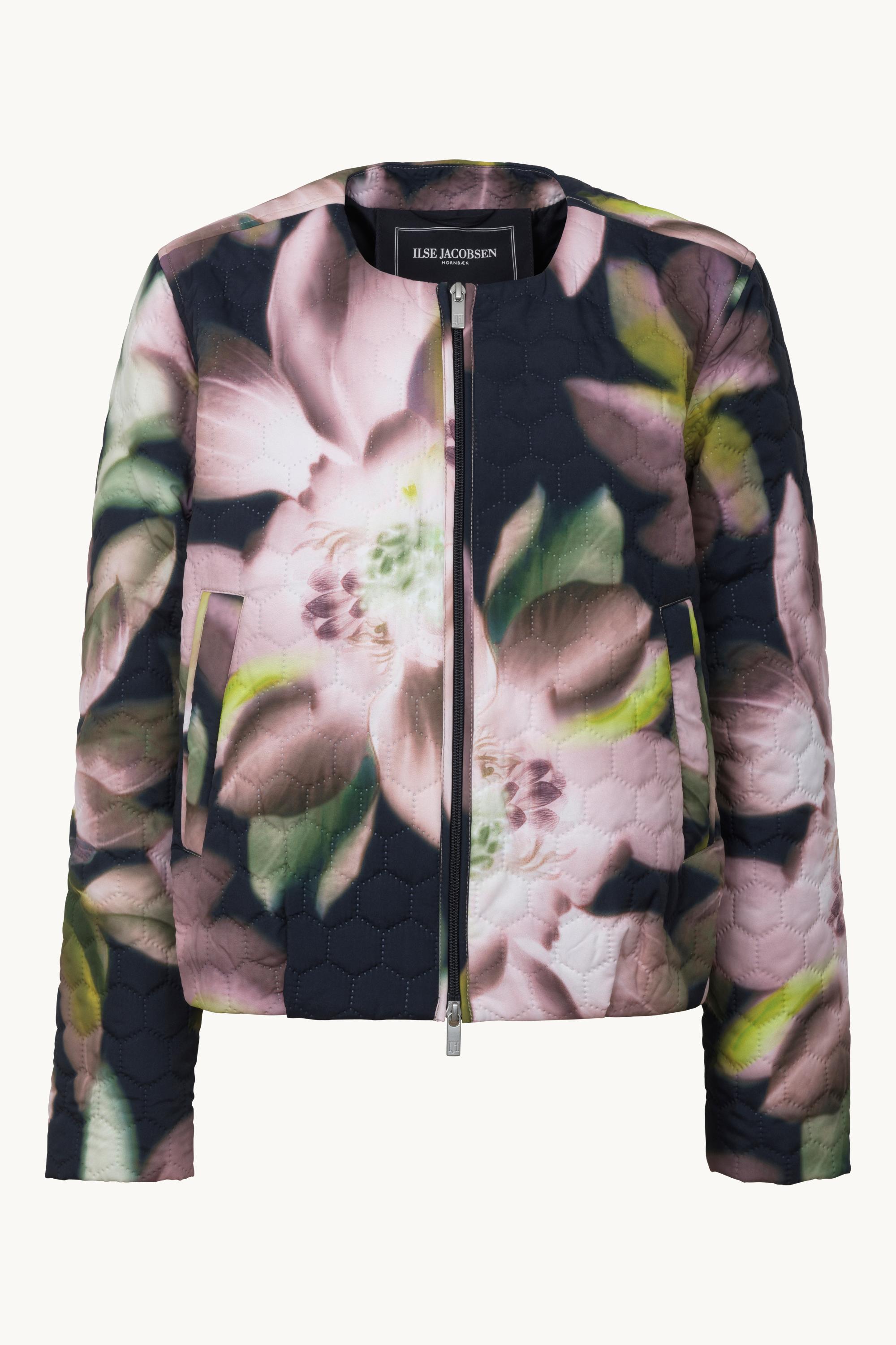 Short Quilted Jacket - Dark Photoristic Flower