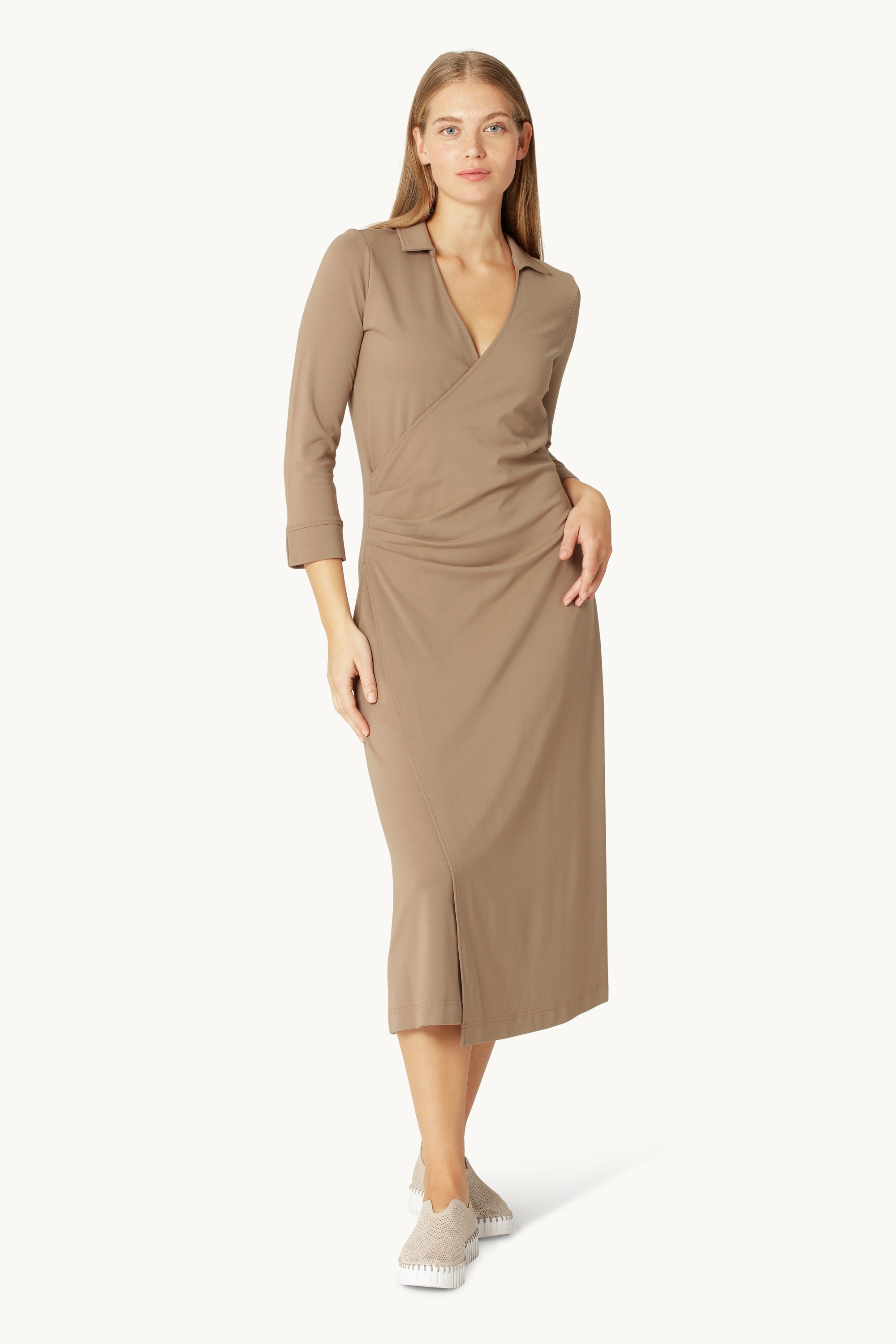 Long Sleeved Dress Pleats - Greige