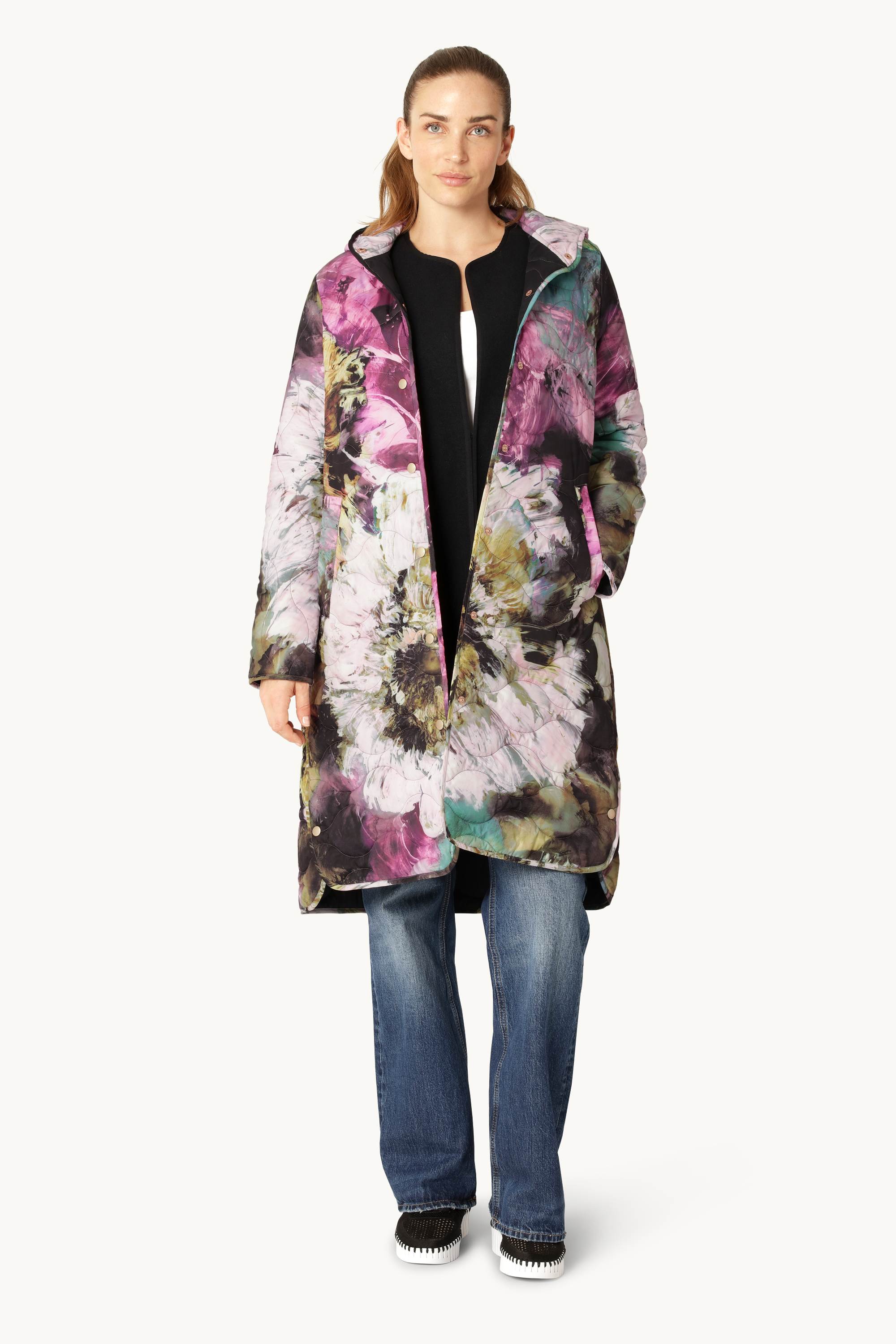 Long Quilt Coat - Artistic Flower Print