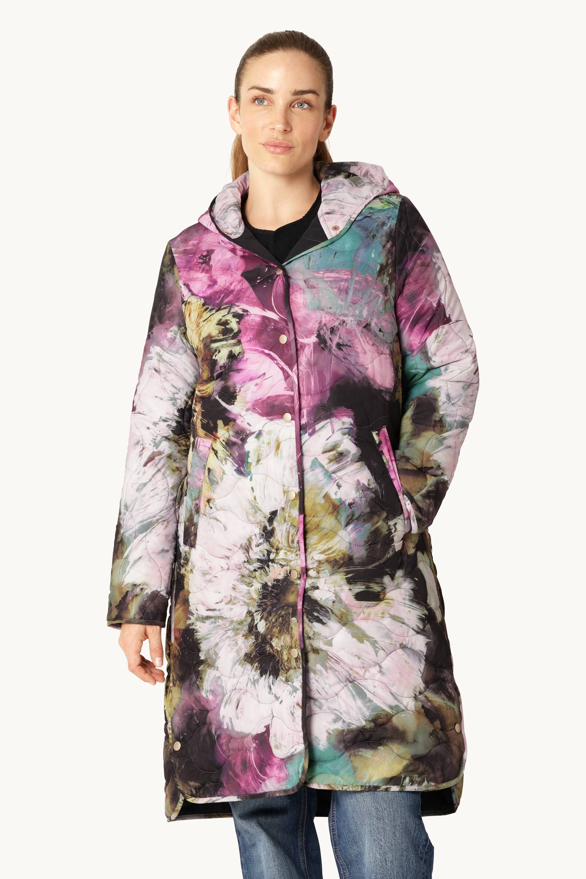 Long Quilt Coat - Artistic Flower Print
