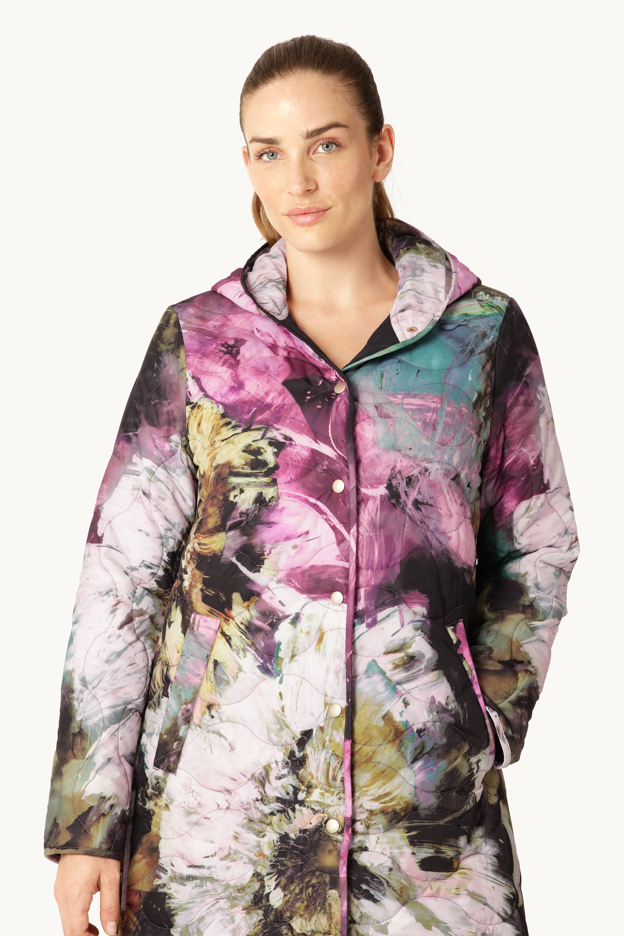 Long Quilt Coat - Artistic Flower Print