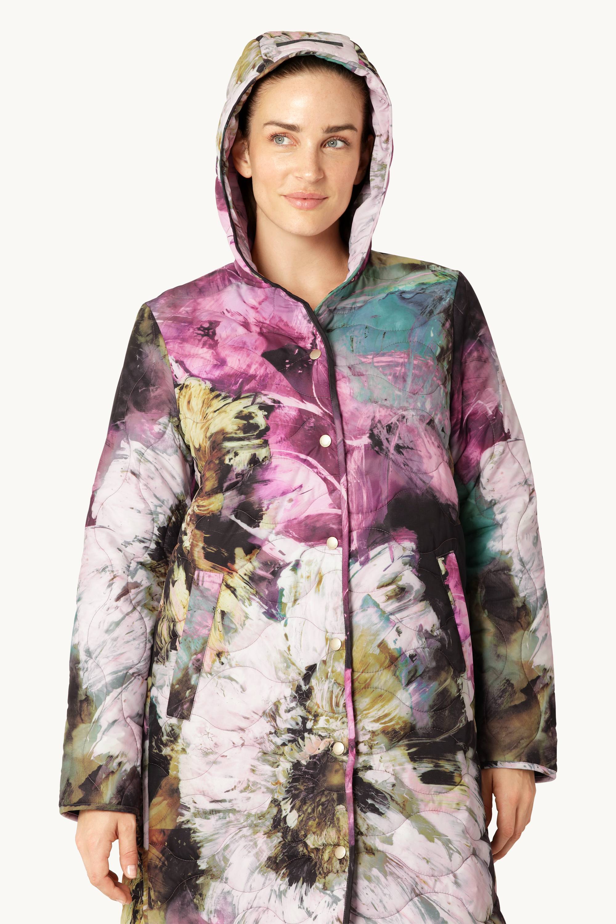 Long Quilt Coat - Artistic Flower Print