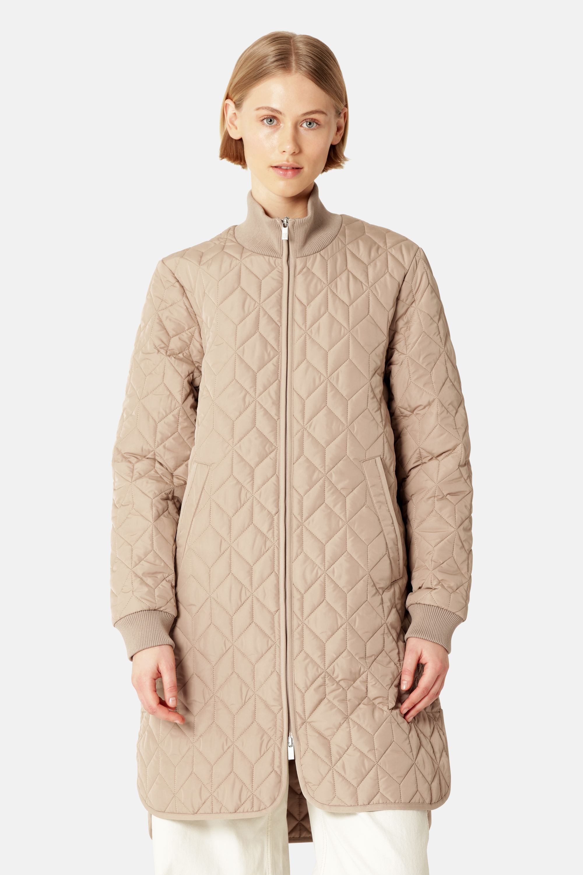 Long Padded Quilt Jacket - Wheat
