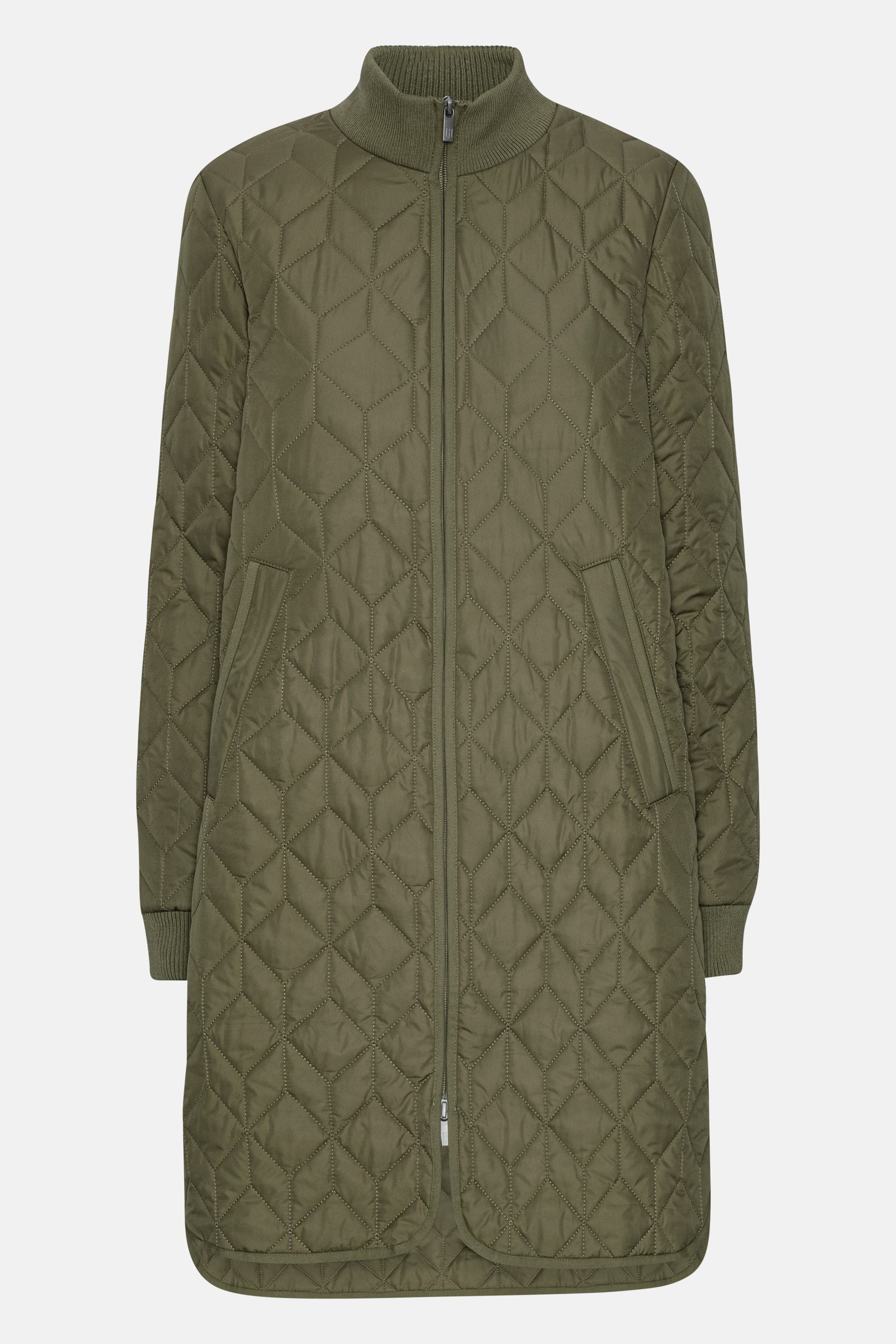 Long Padded Quilt Jacket - Army