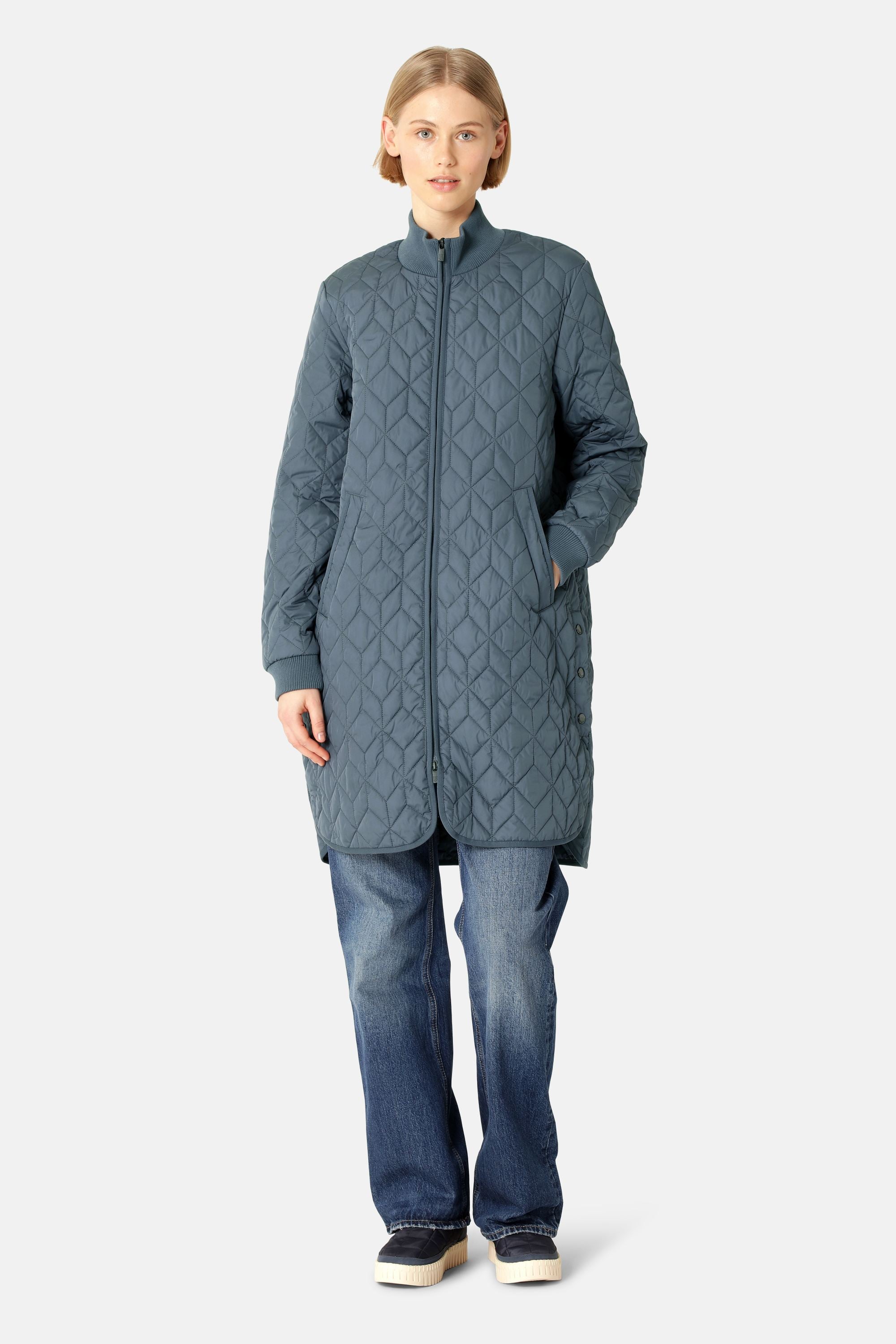 Long Padded Quilt Jacket - Ombre Blue