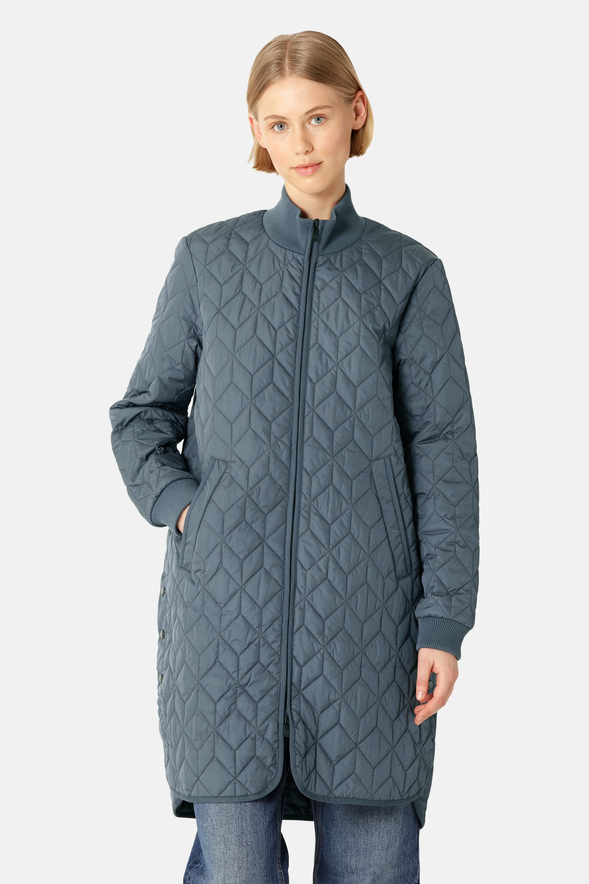 Long Padded Quilt Jacket - Ombre Blue