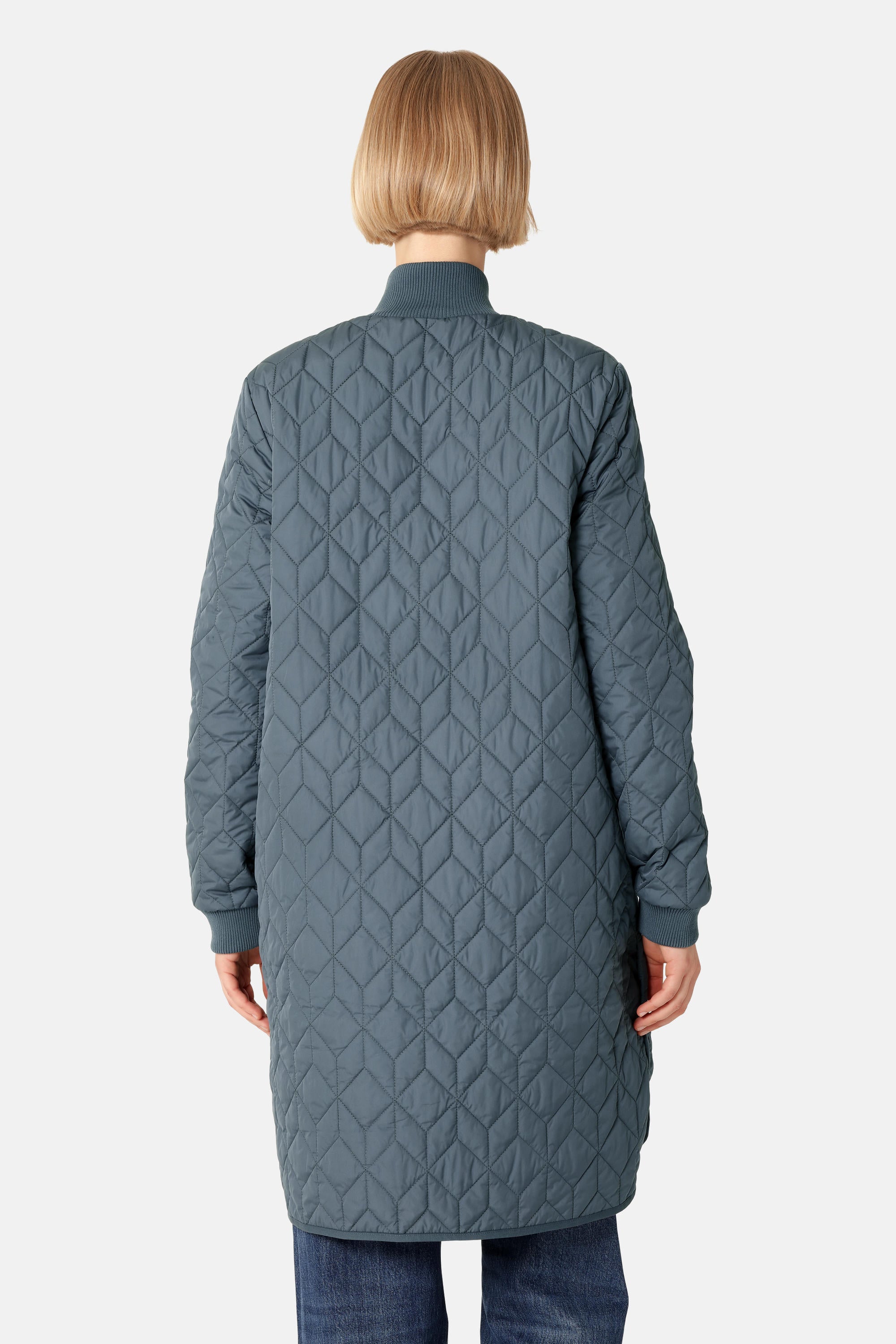 Long Padded Quilt Jacket - Ombre Blue