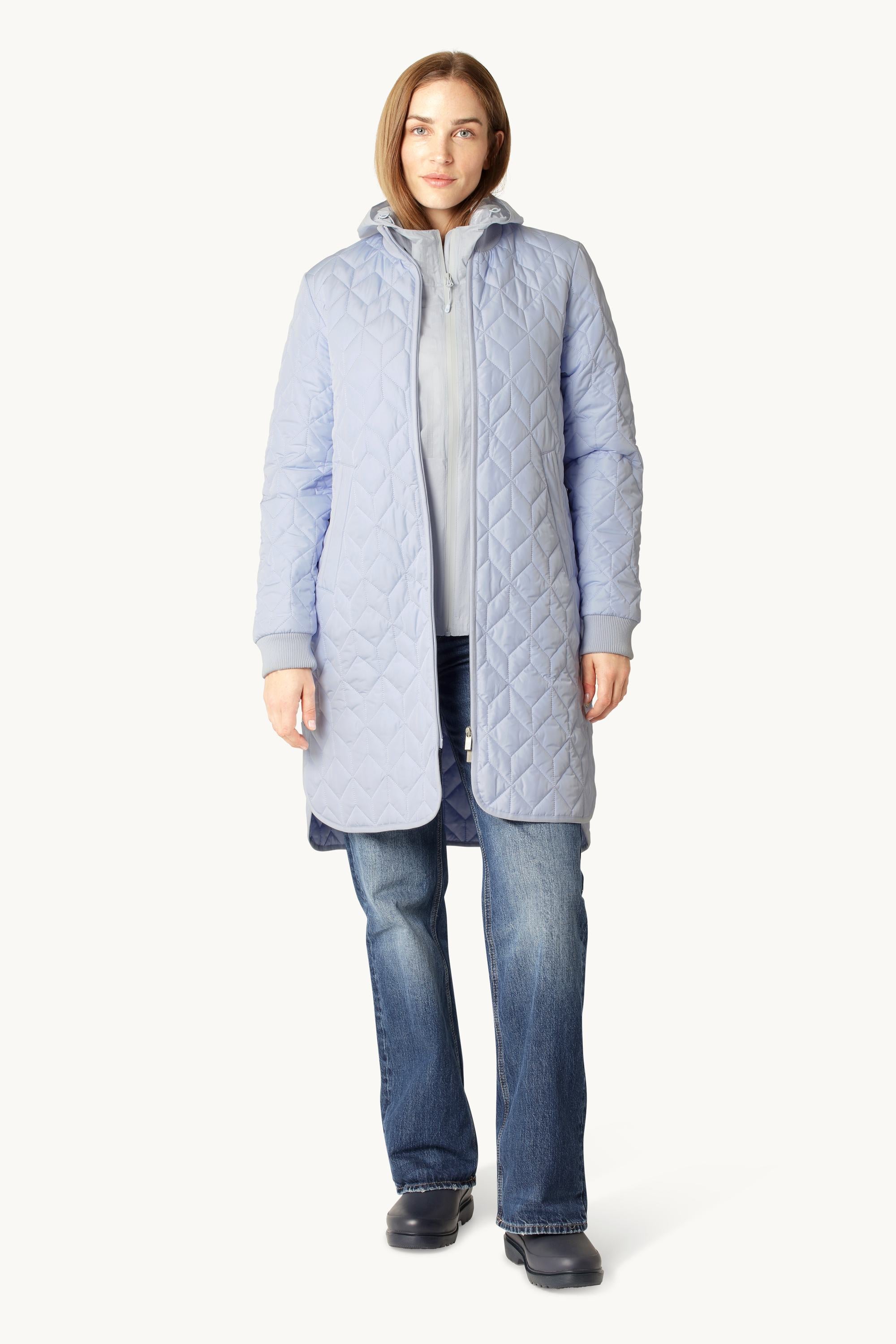 Long Padded Quilt Jacket - Heather