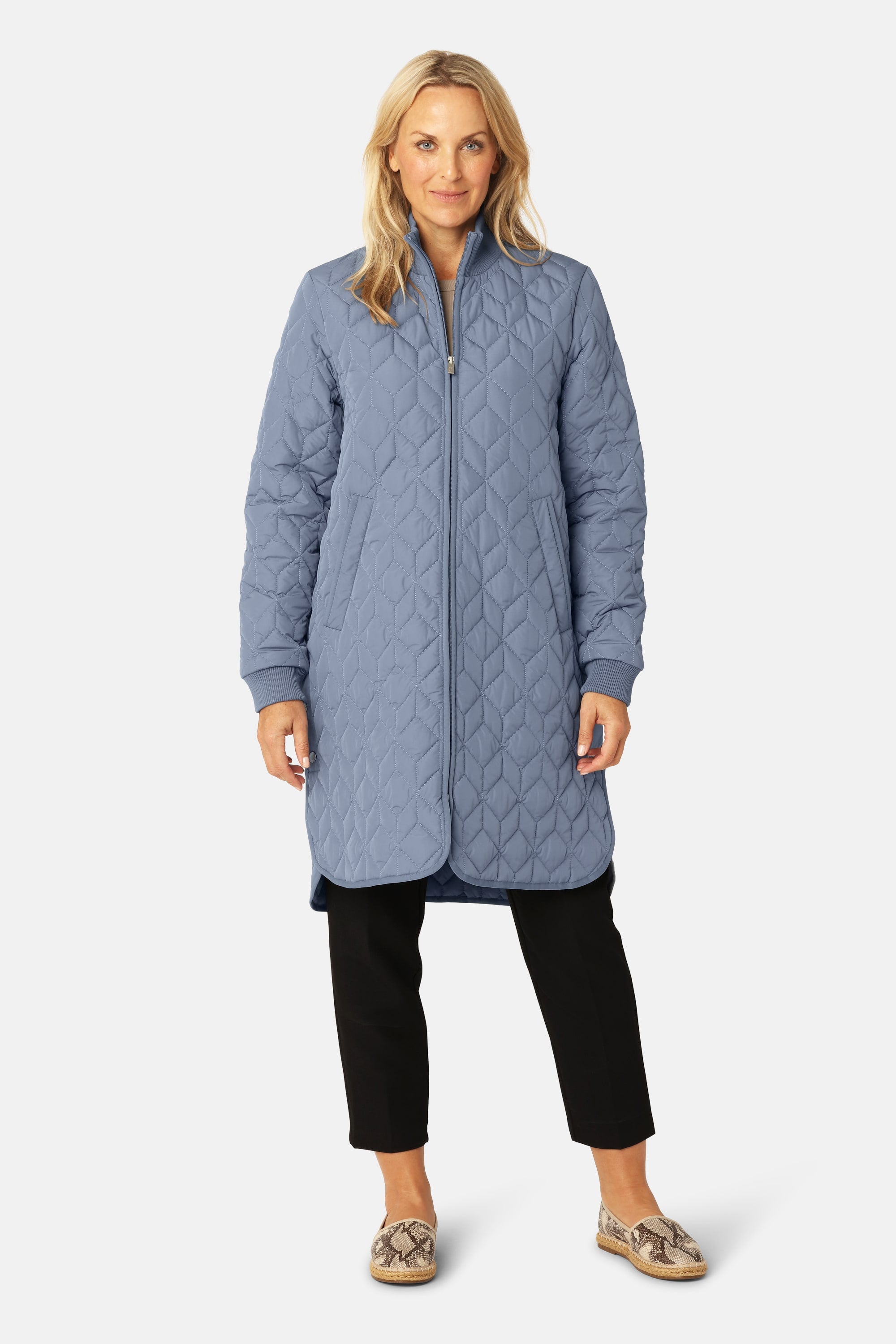 Chaqueta Larga Acolchada - Grey Blue