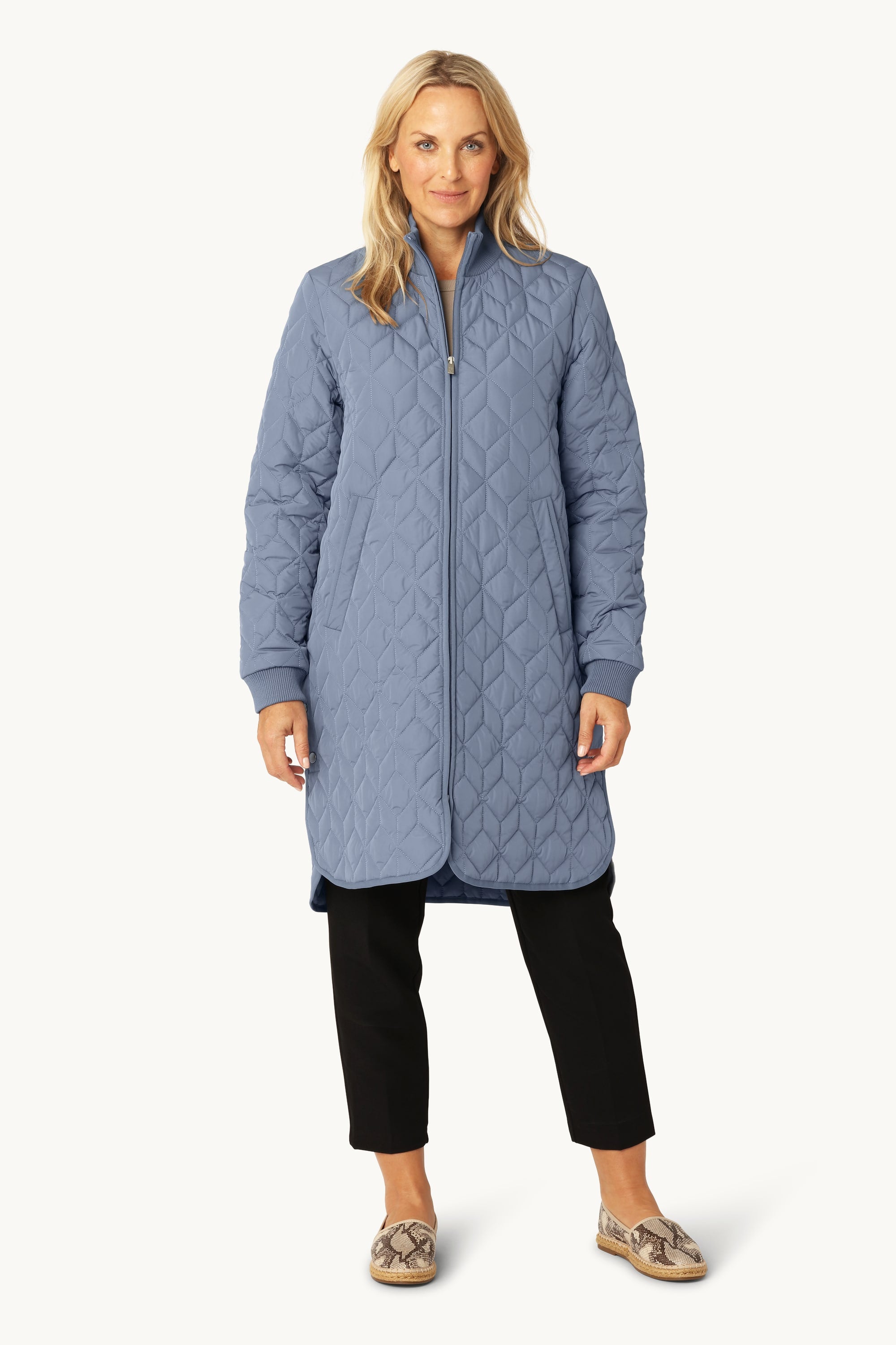 Chaqueta Larga Acolchada - Grey Blue
