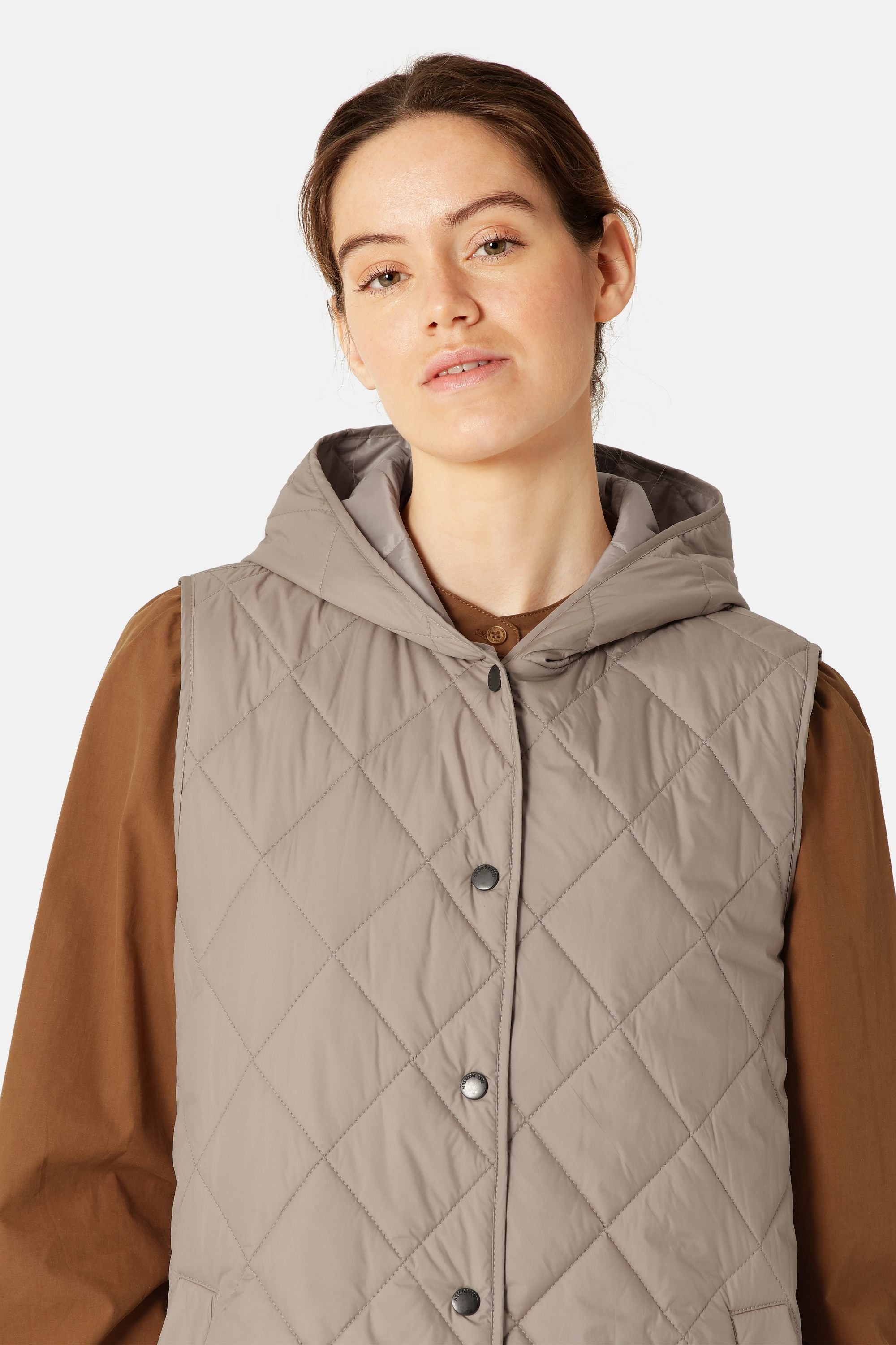 Quilted Long Vest - Greige