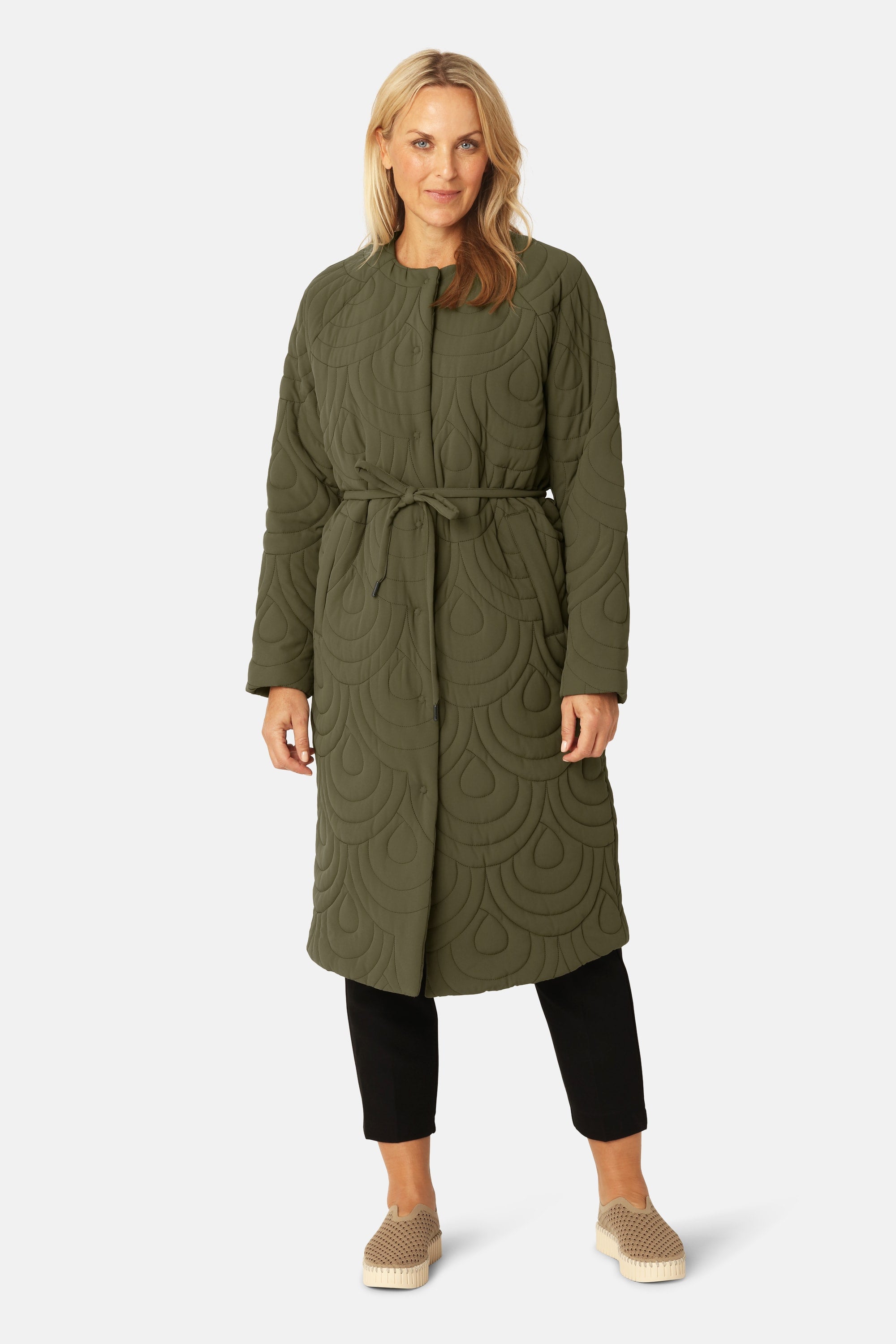 Long Quilted Jacket - Olive Night