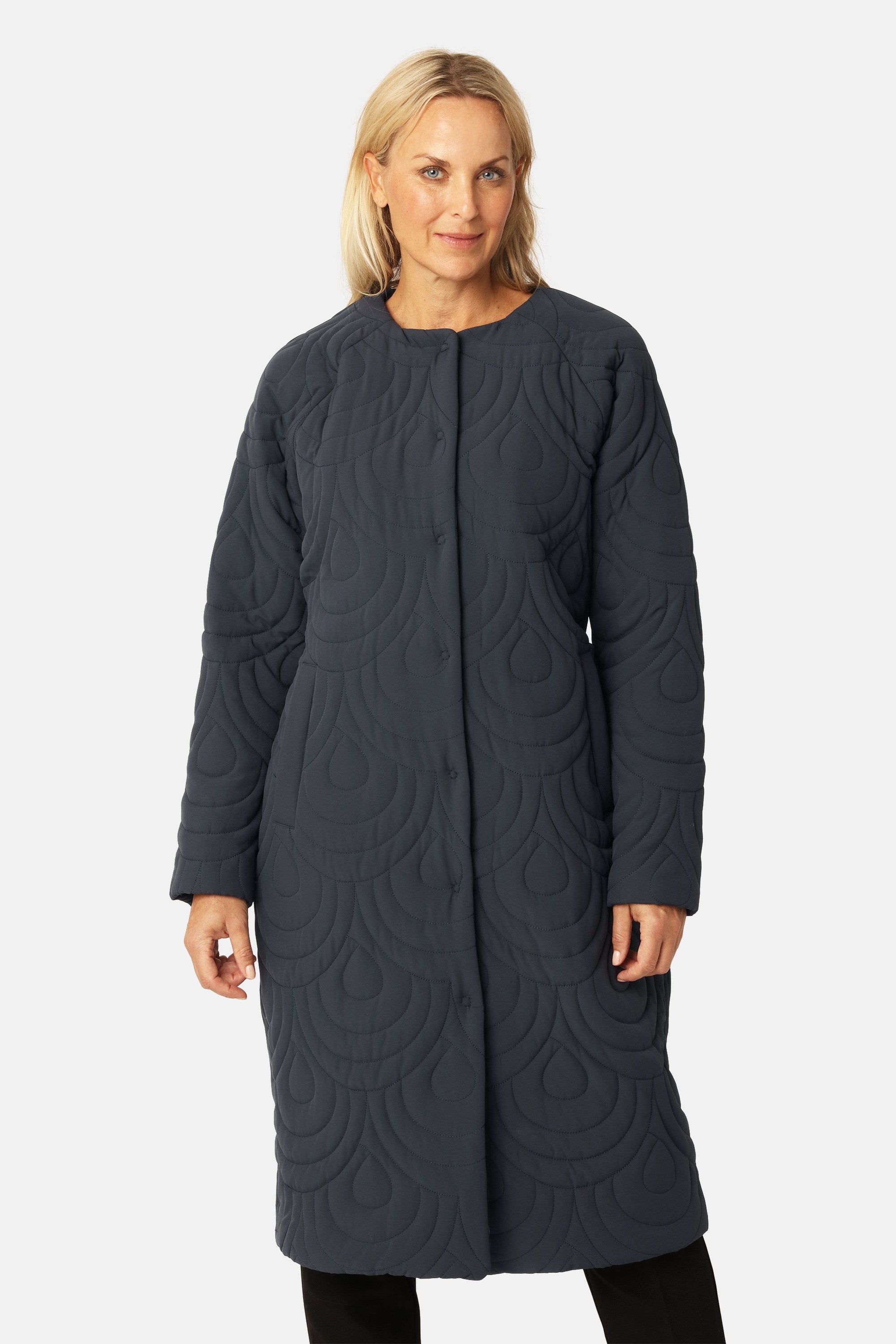 Long Quilted Jacket - Dark Indigo