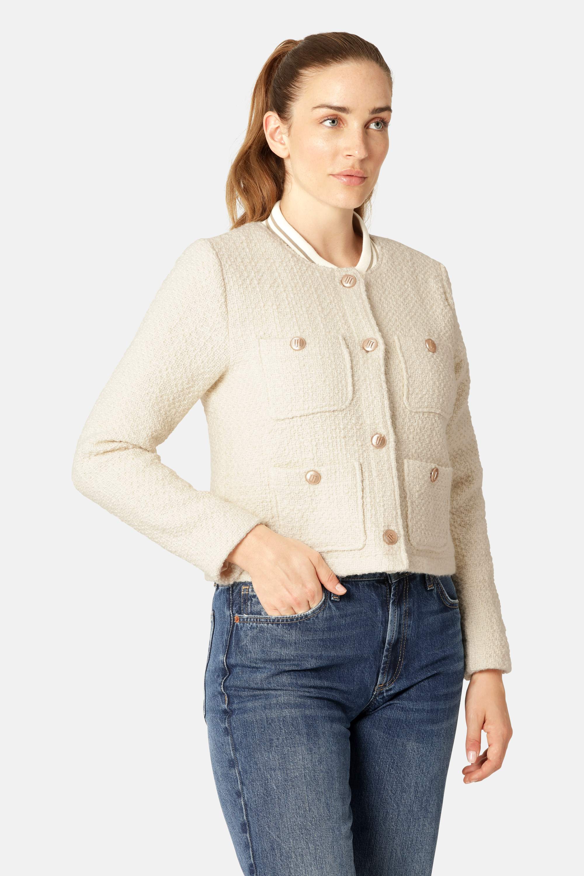 Cazadora Bomber de Bouclé - Creme