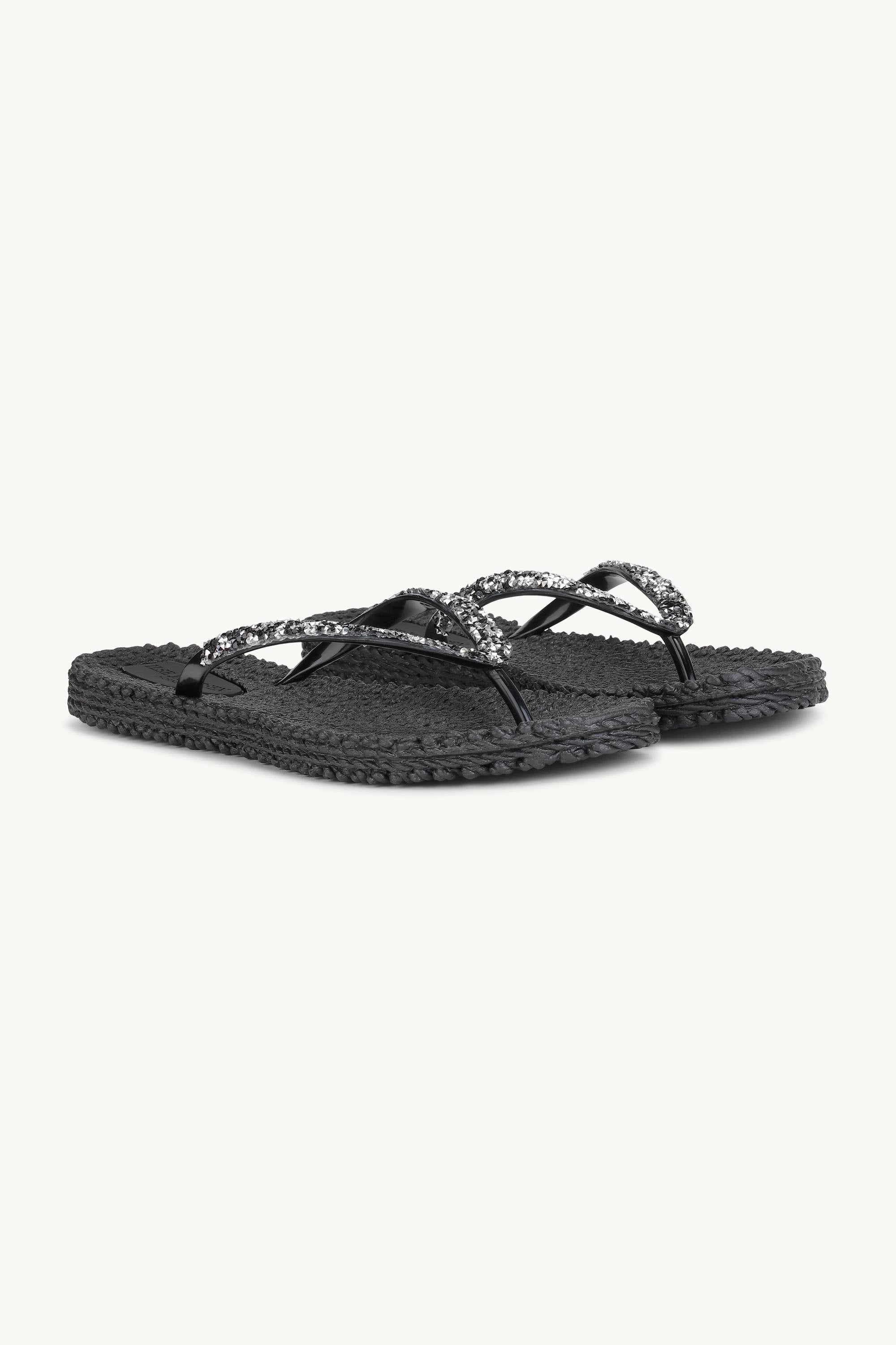 Flip Flops With Rhinestones - Black