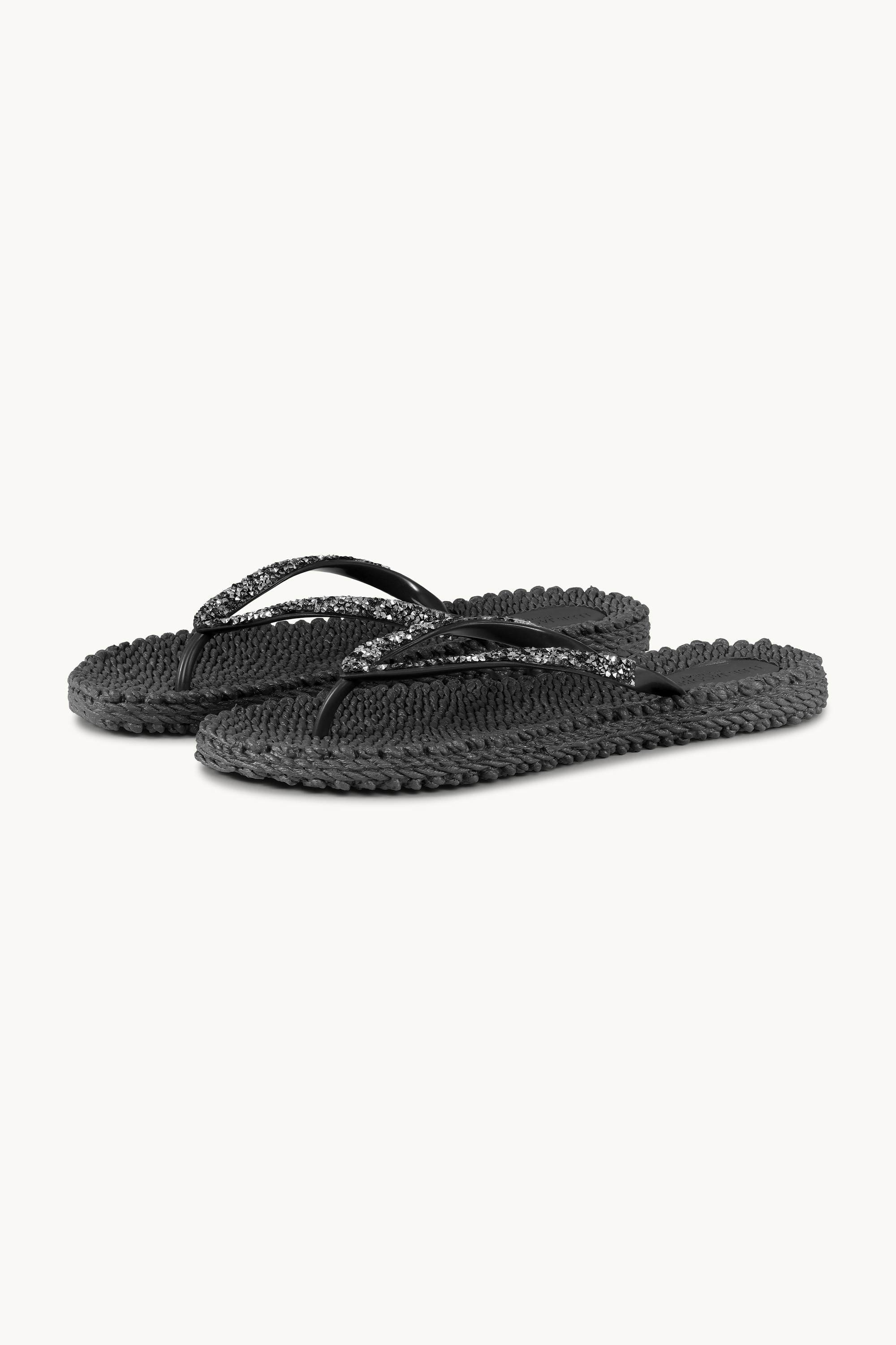 Flip Flops With Rhinestones - Black