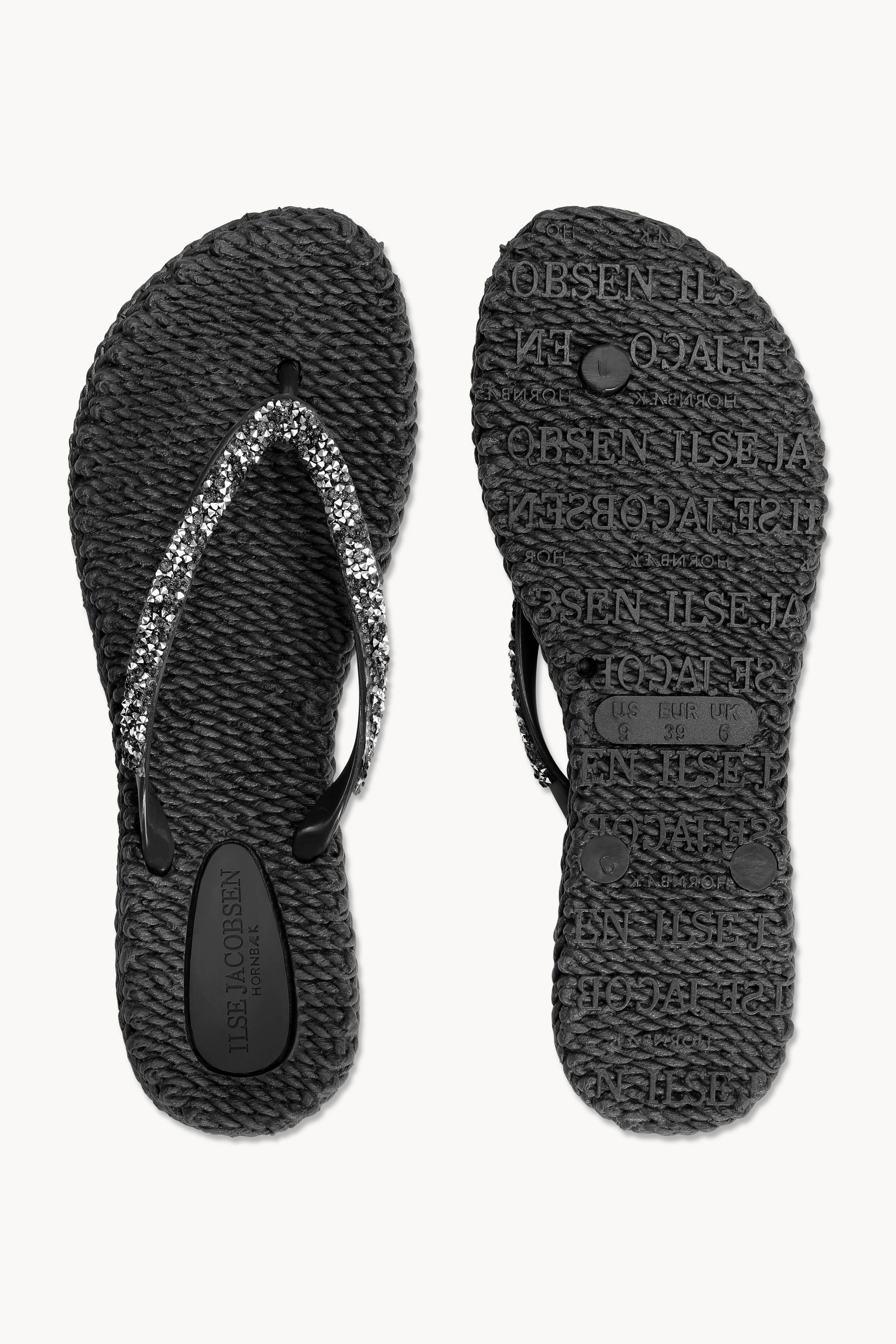 Flip Flops With Rhinestones - Black