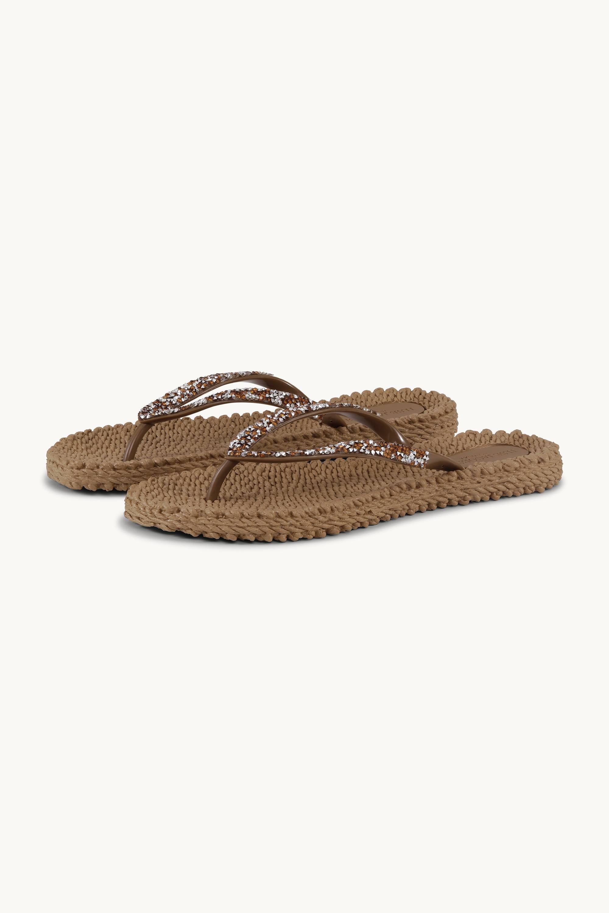 Flip Flops With Rhinestones - Mocca