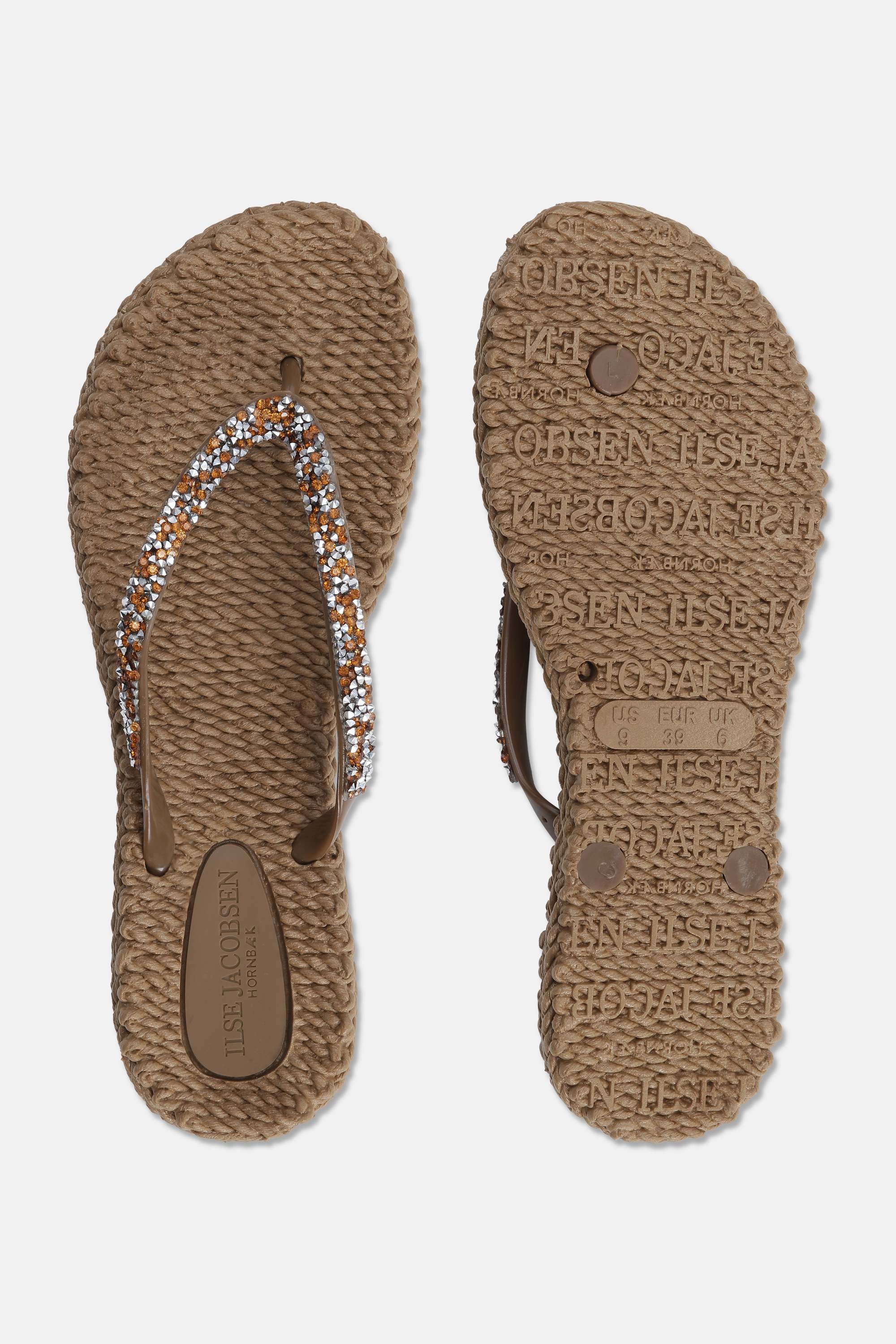 Flip Flops With Rhinestones - Mocca