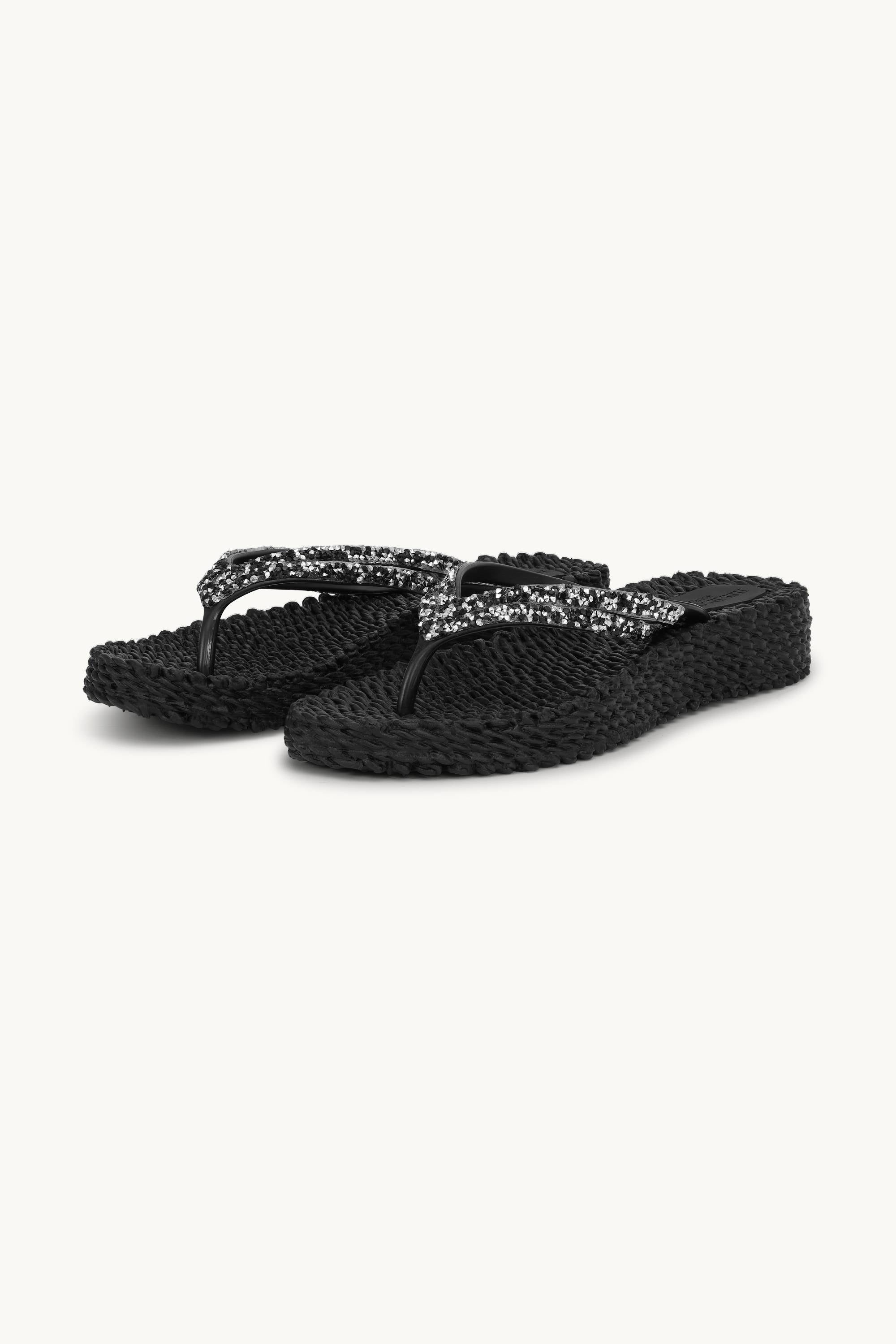 Chanclas con Plataforma Piedras Brillantes - Black
