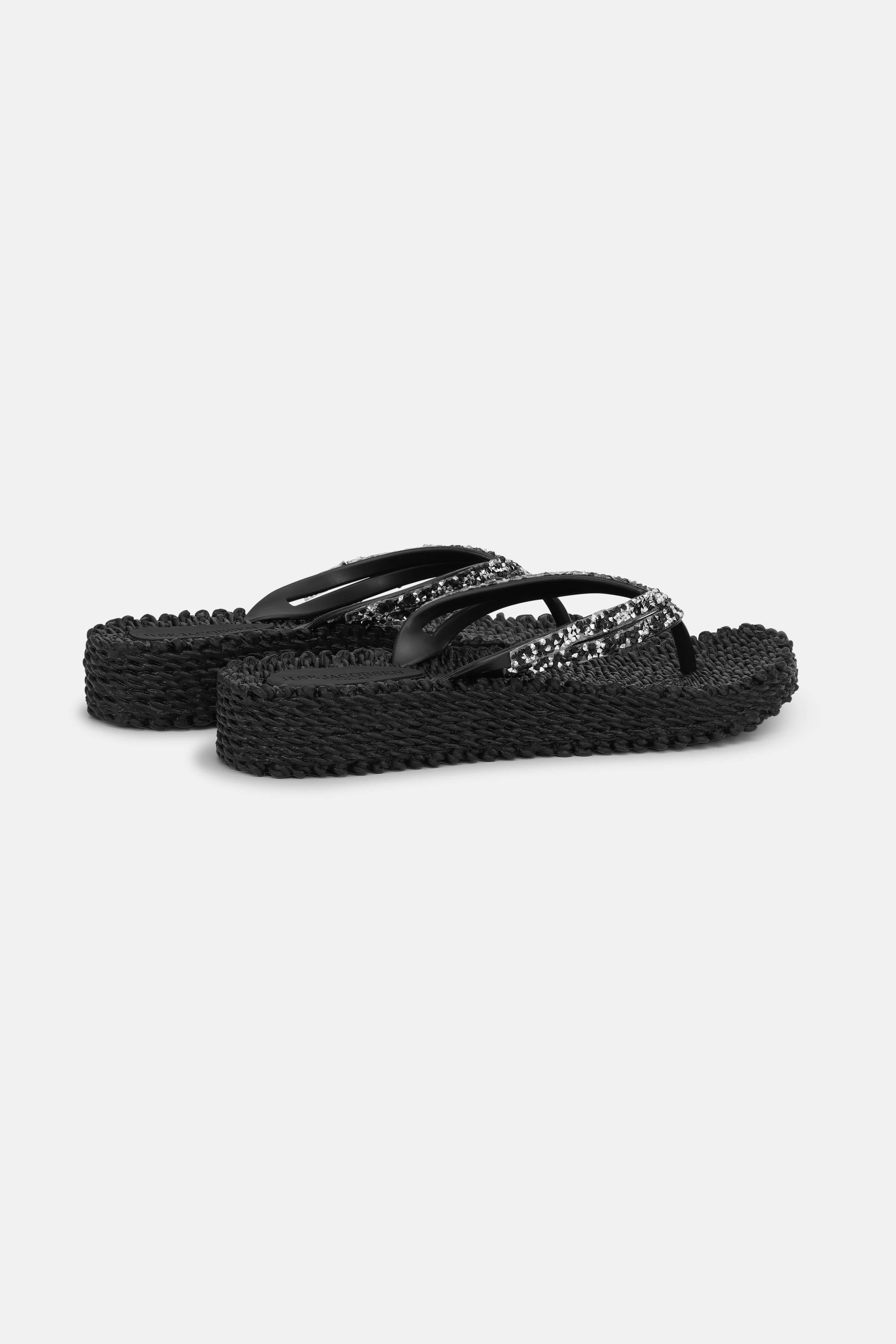 Chanclas con Plataforma Piedras Brillantes - Black