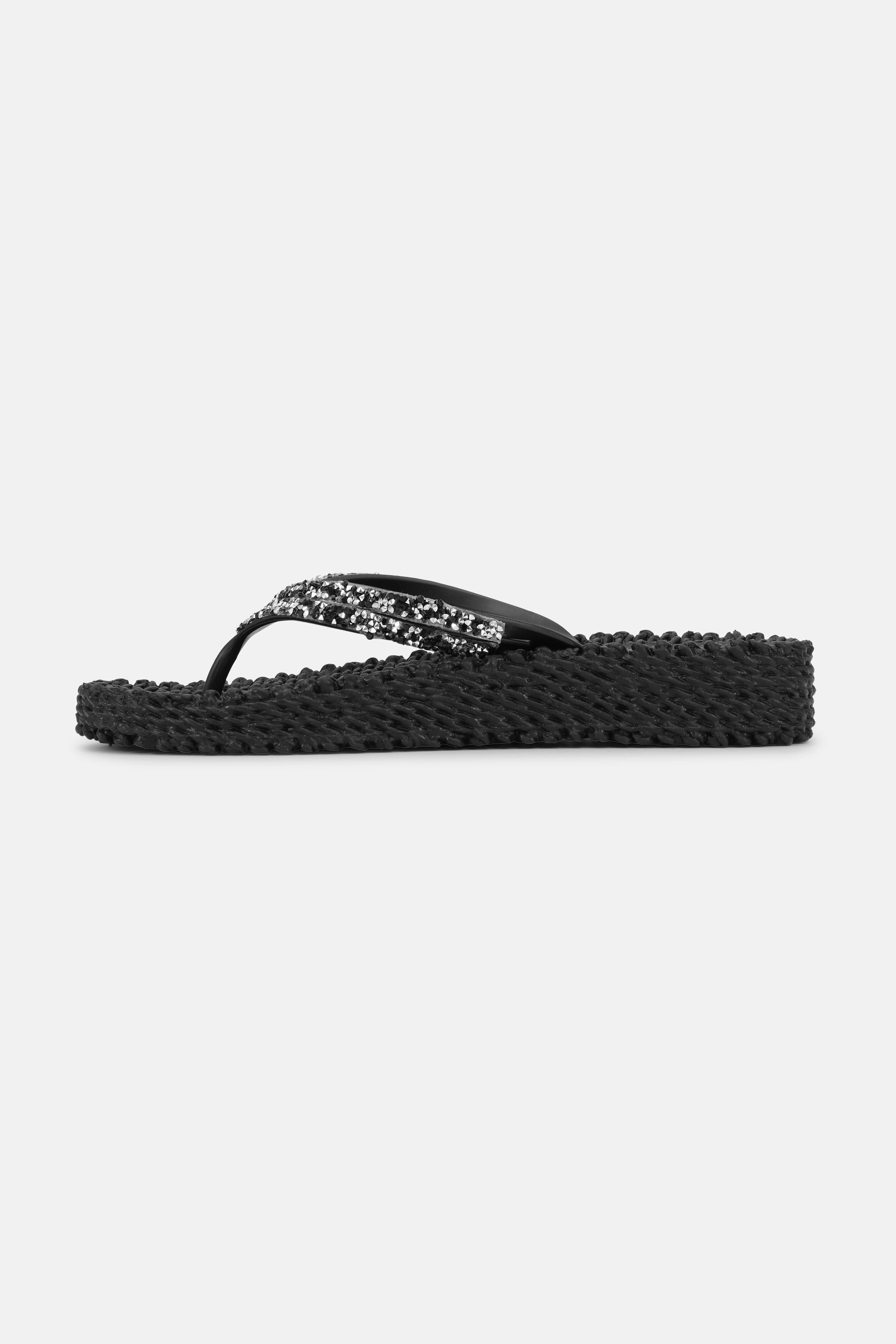 Platform Flip-flops Glitter Stones - Black
