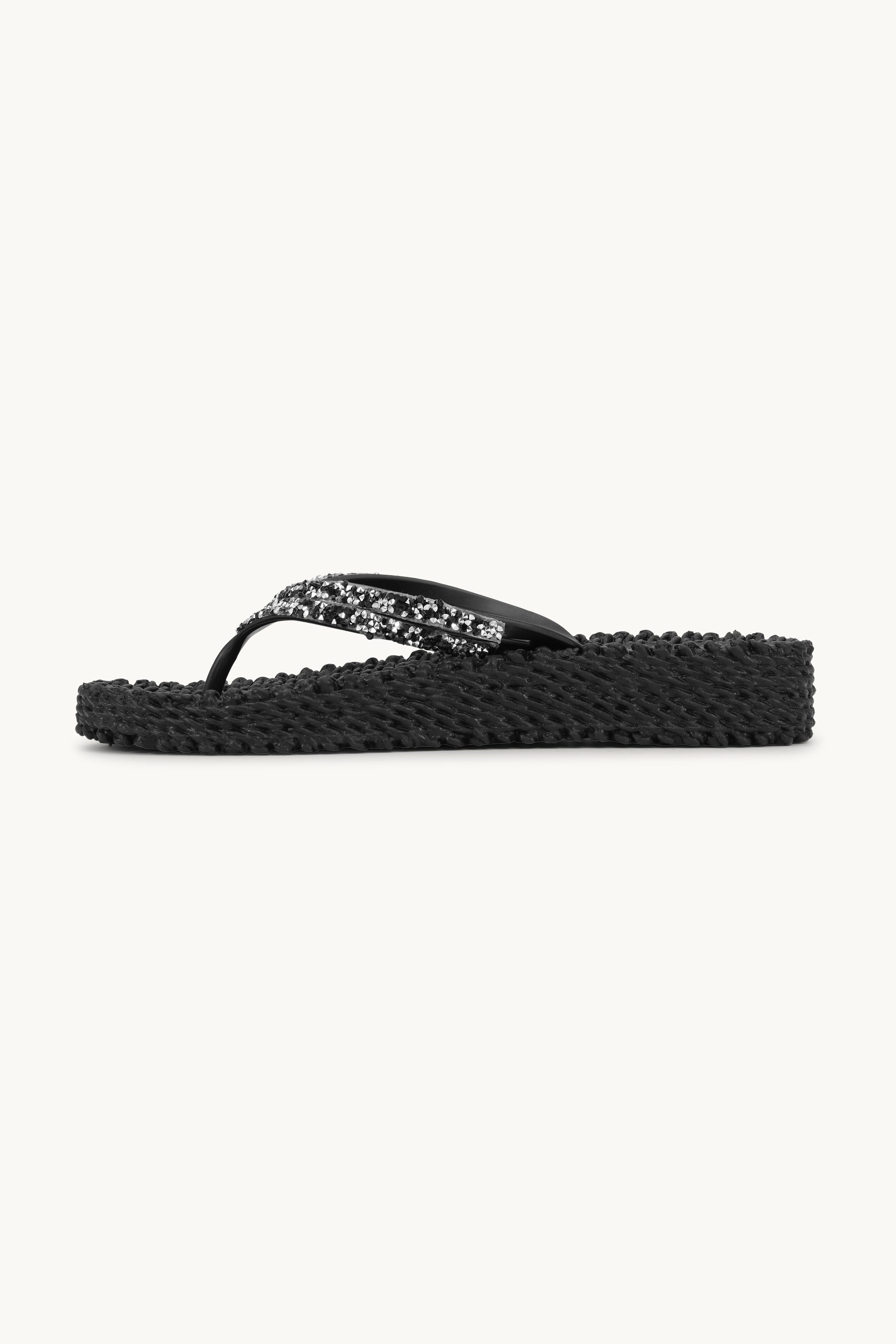 Chanclas con Plataforma Piedras Brillantes - Black