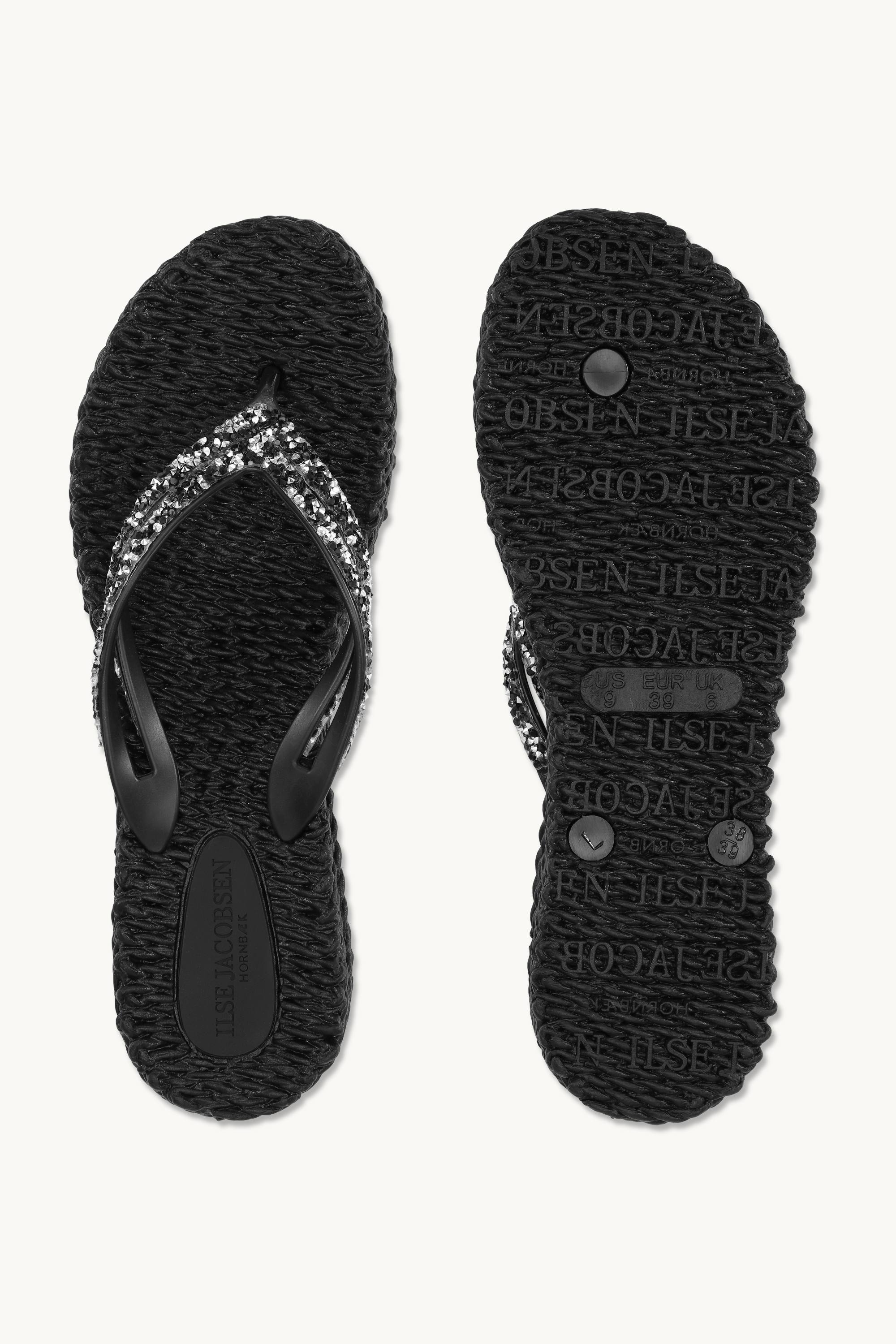 Chanclas con Plataforma Piedras Brillantes - Black
