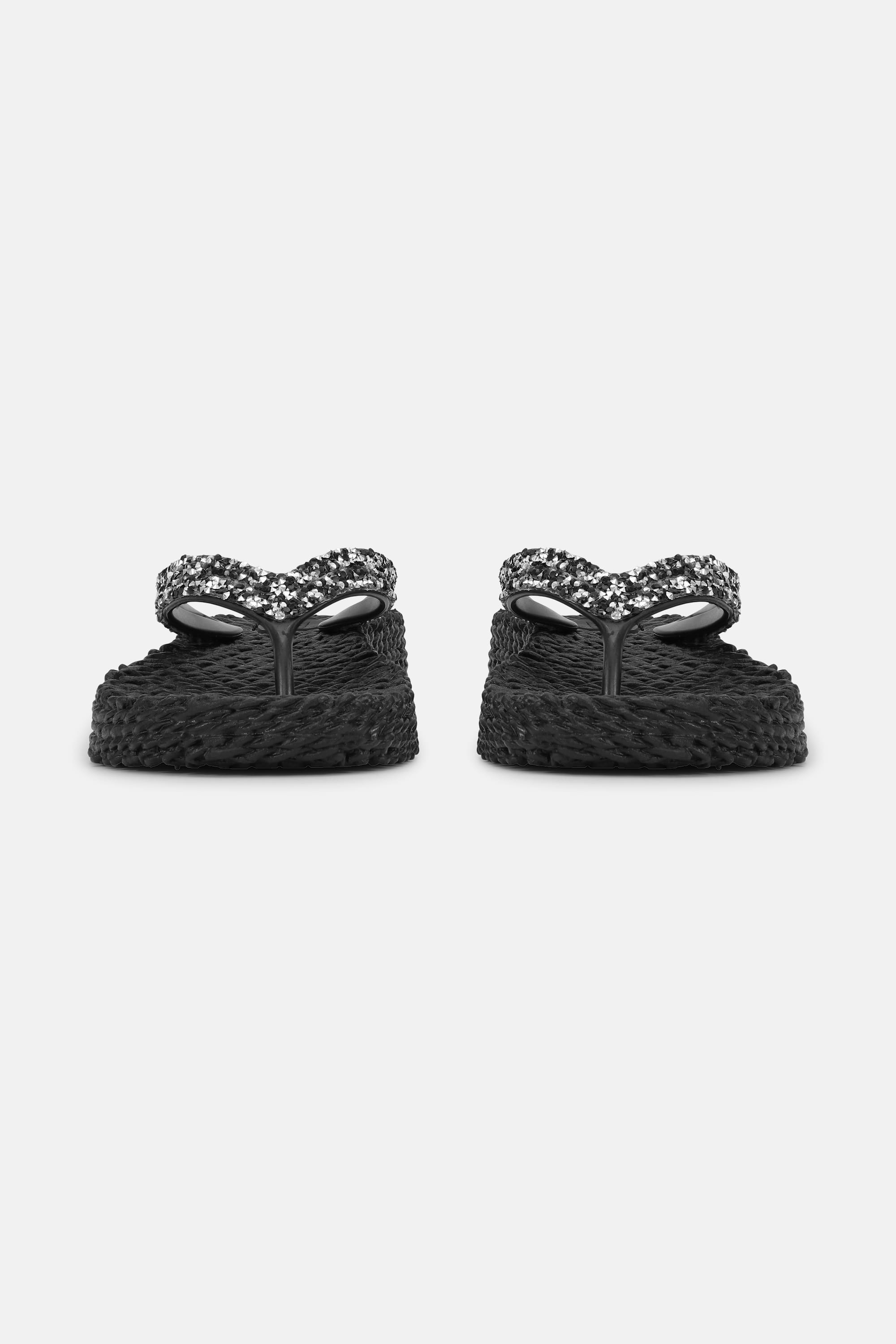 Platform Flip-flops Glitter Stones - Black