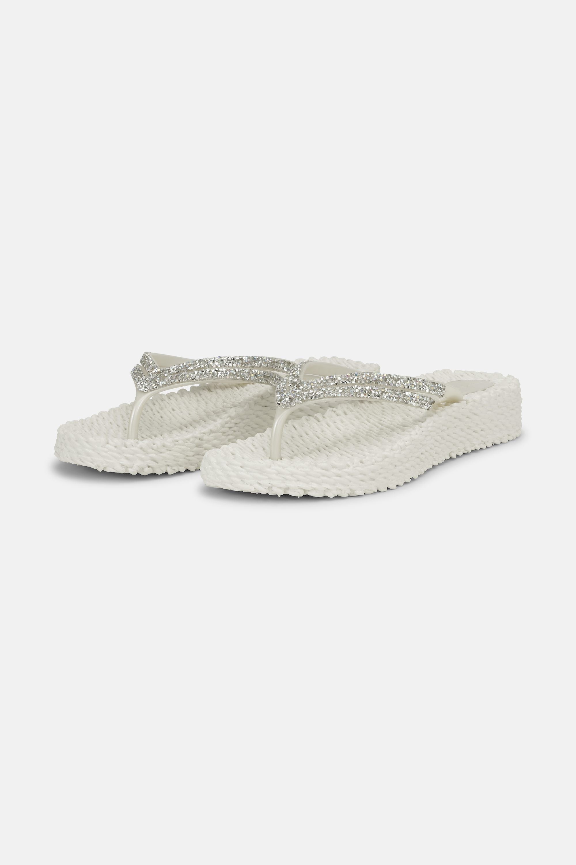Chanclas con Plataforma Piedras Brillantes - Creme