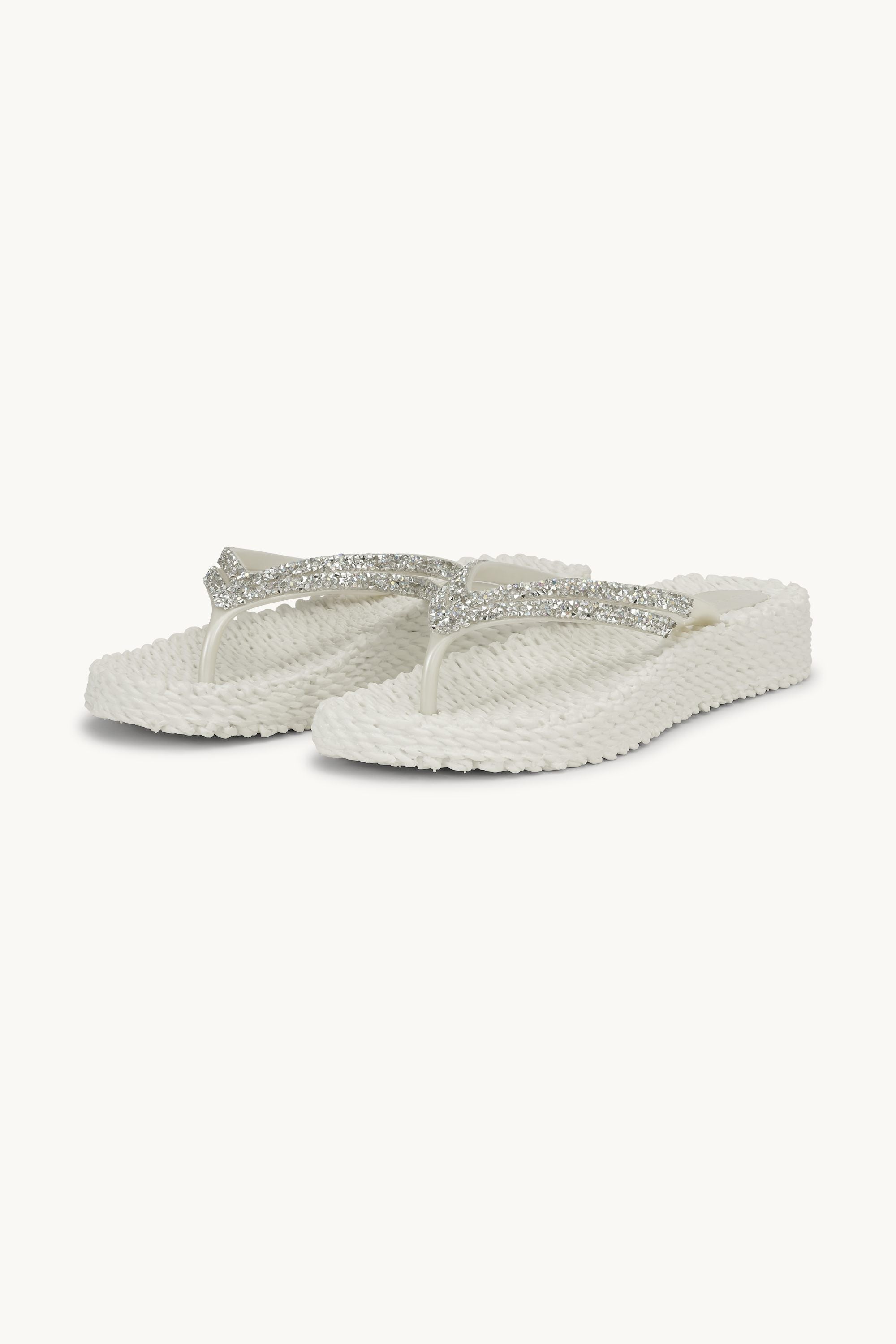 Chanclas con Plataforma Piedras Brillantes - Creme