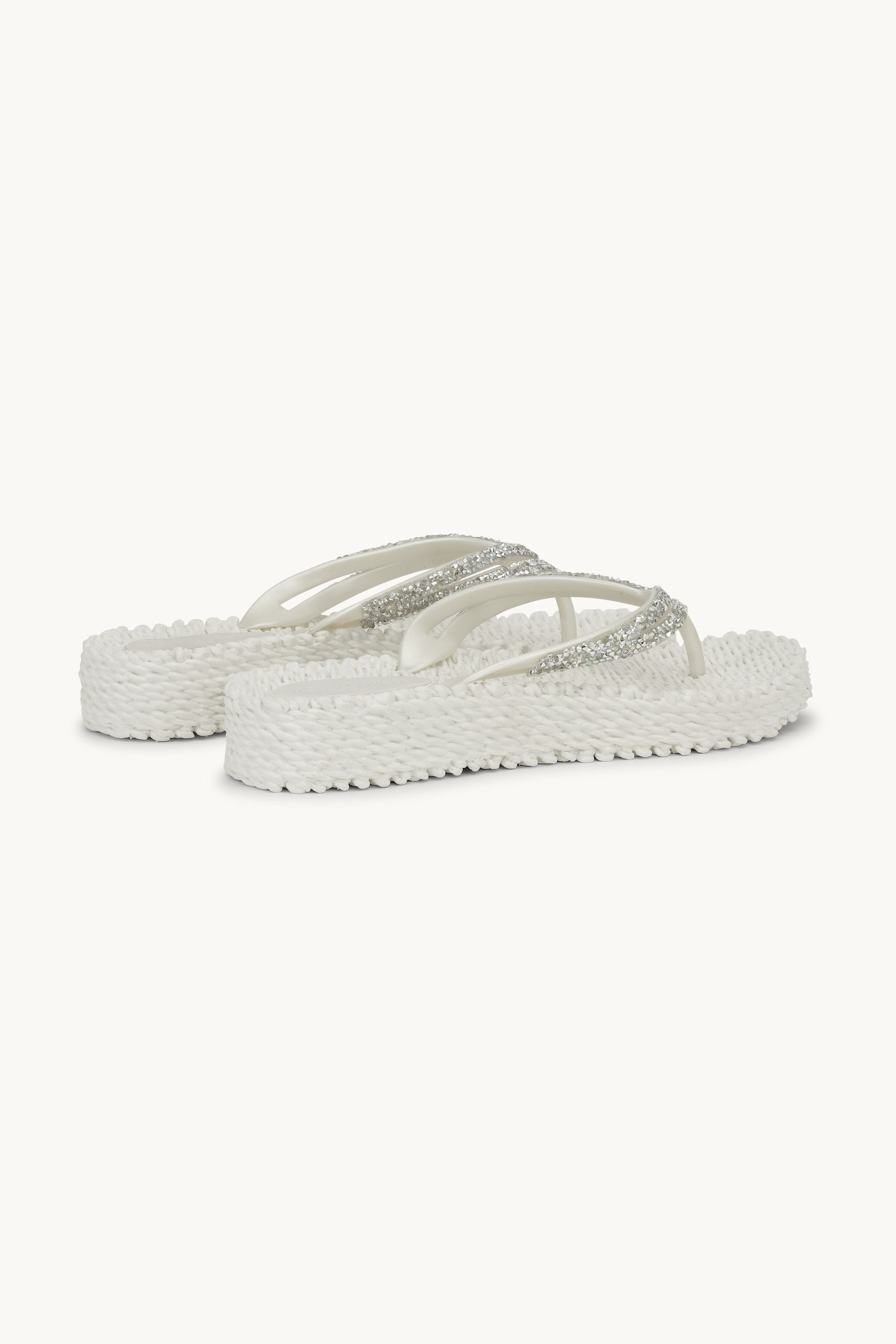 Chanclas con Plataforma Piedras Brillantes - Creme
