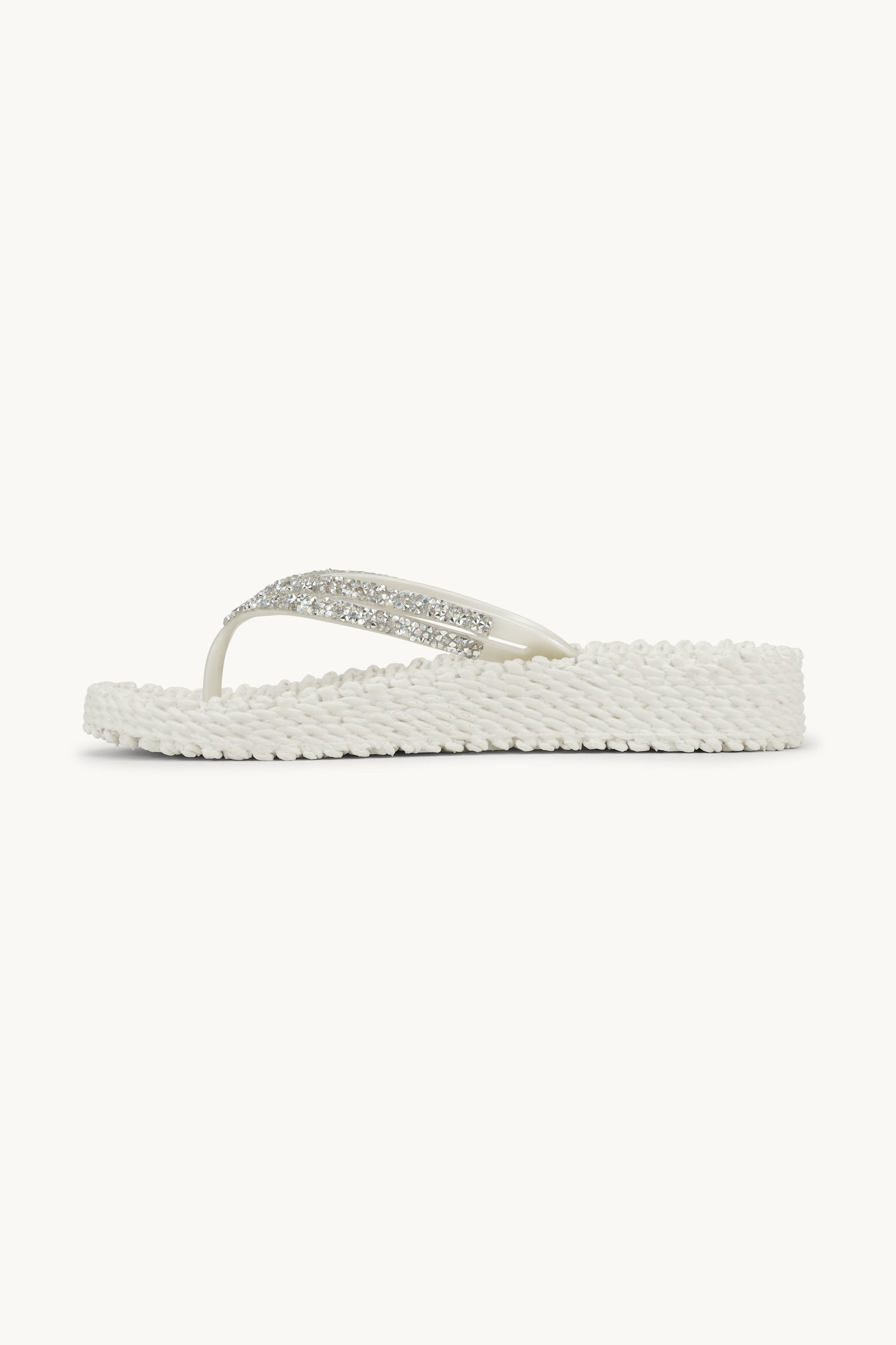 Chanclas con Plataforma Piedras Brillantes - Creme