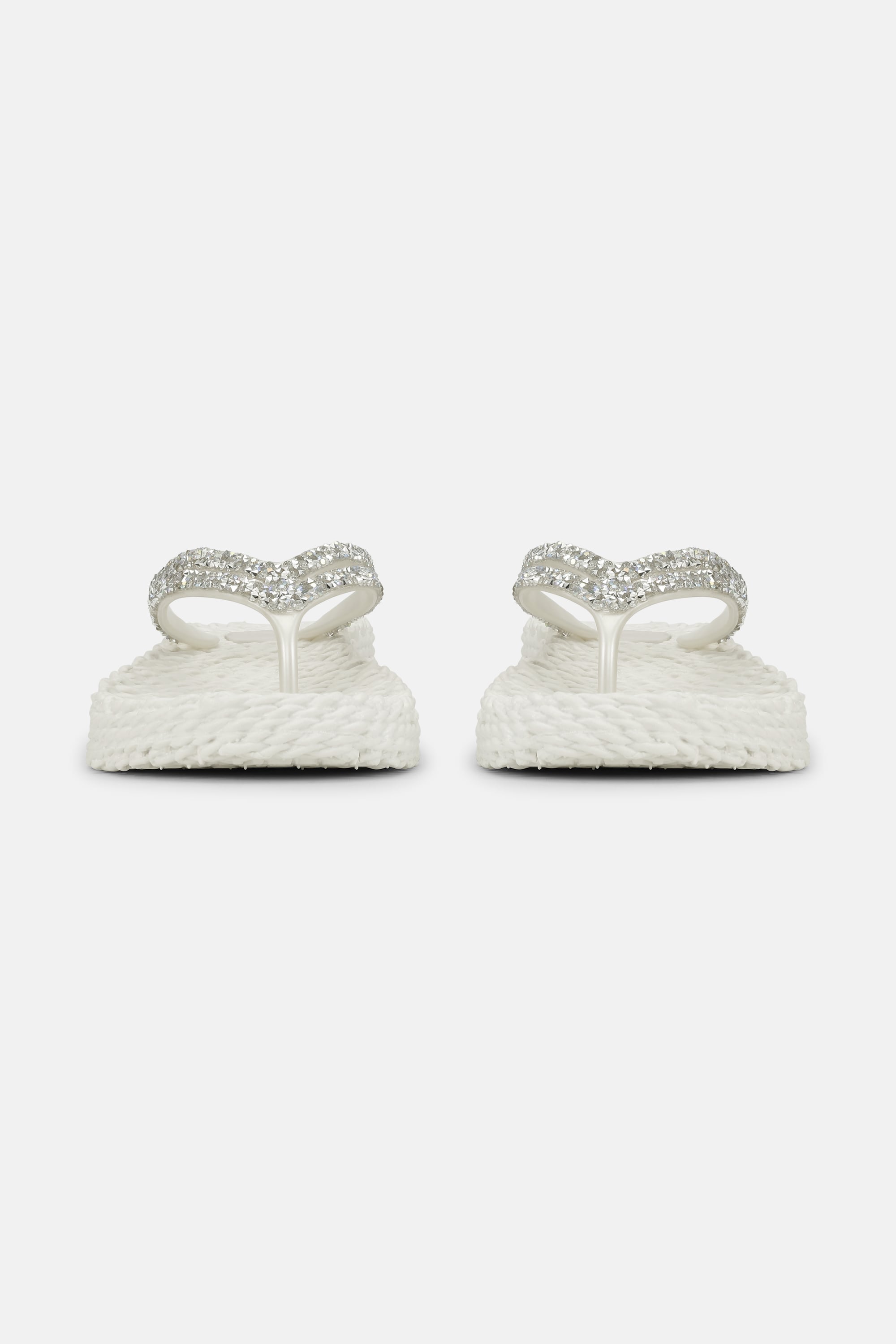 Chanclas con Plataforma Piedras Brillantes - Creme