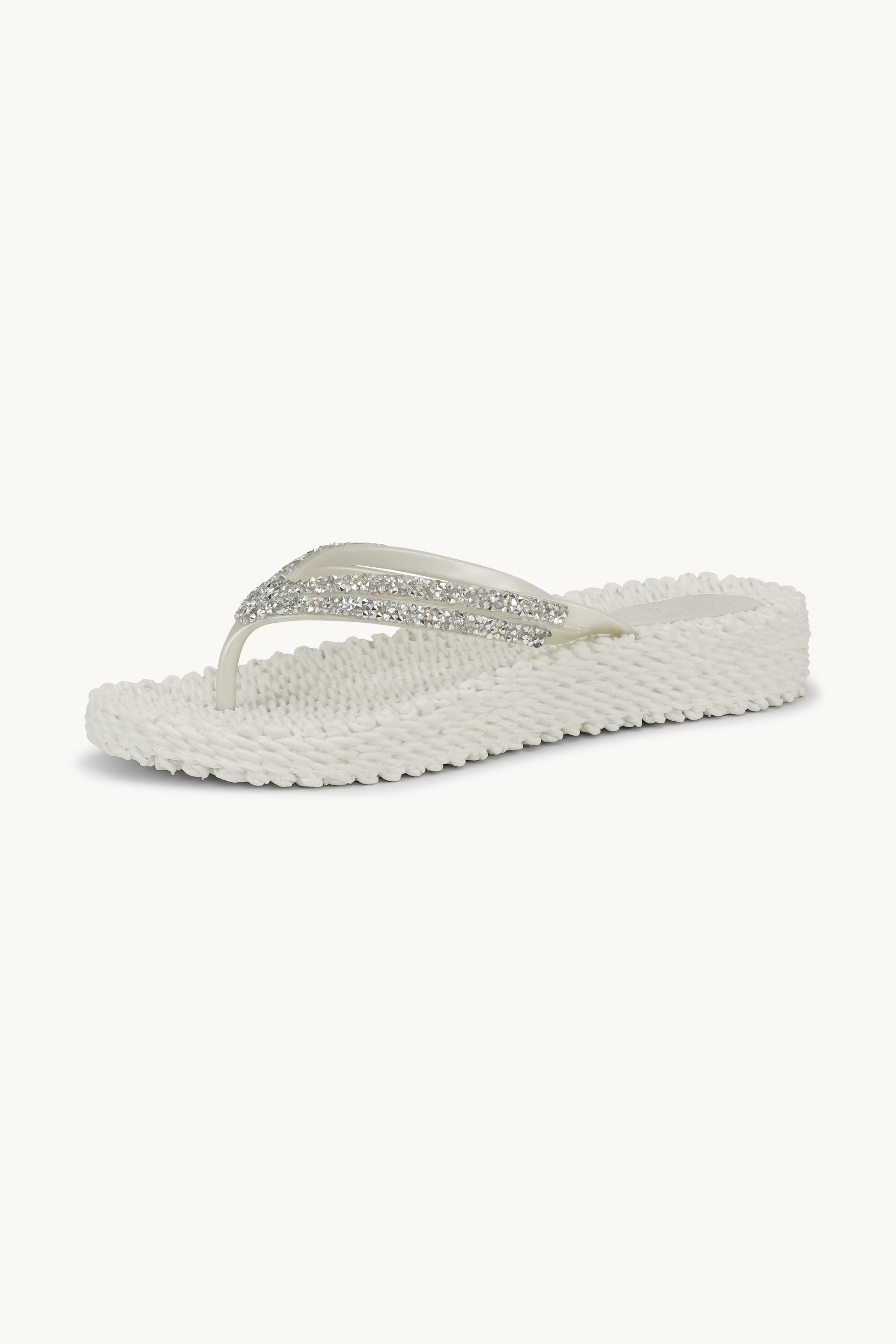 Chanclas con Plataforma Piedras Brillantes - Creme