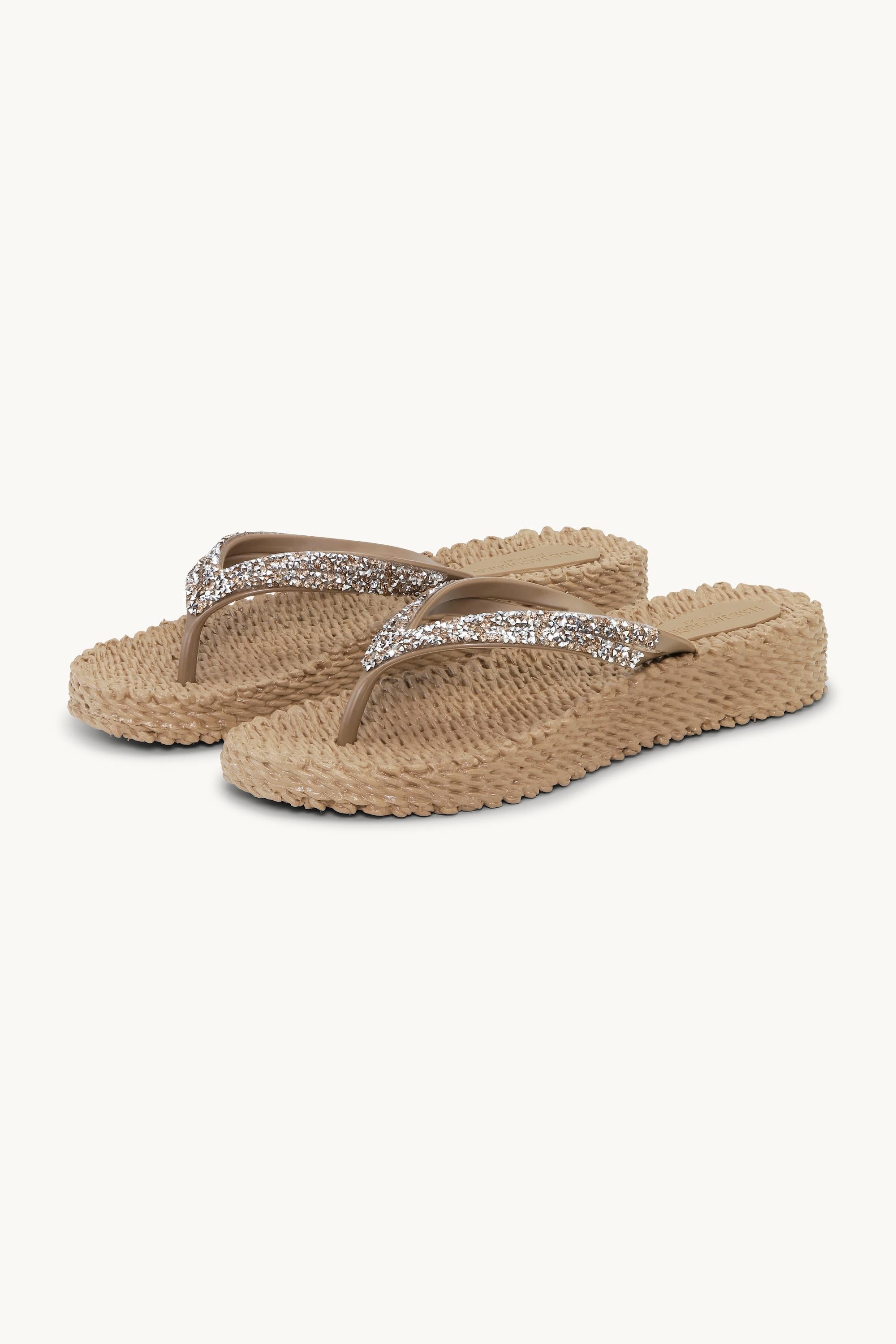 Chanclas con Plataforma Piedras Brillantes - Mocca