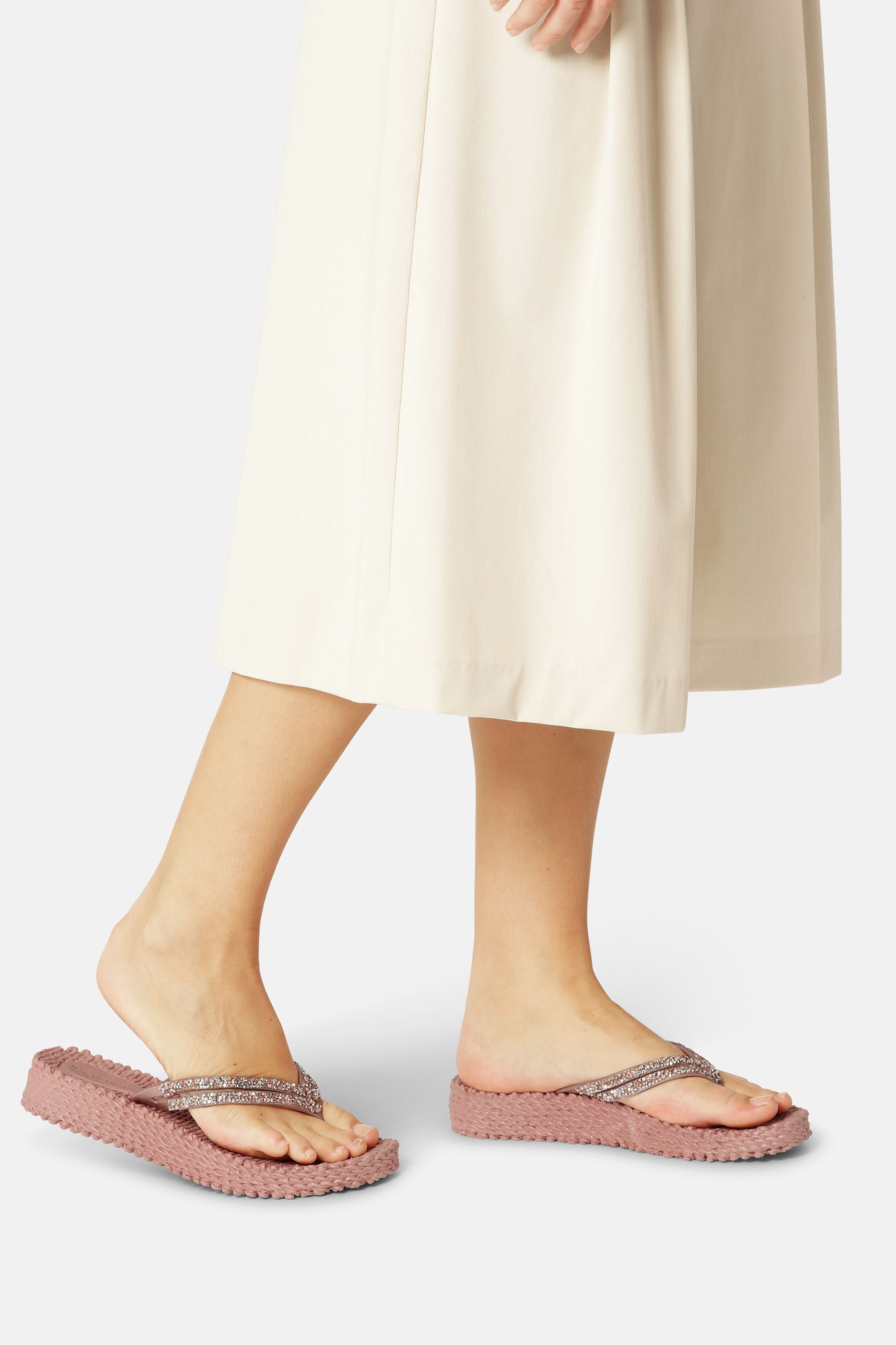 Chanclas con Plataforma Piedras Brillantes - Misty Rose