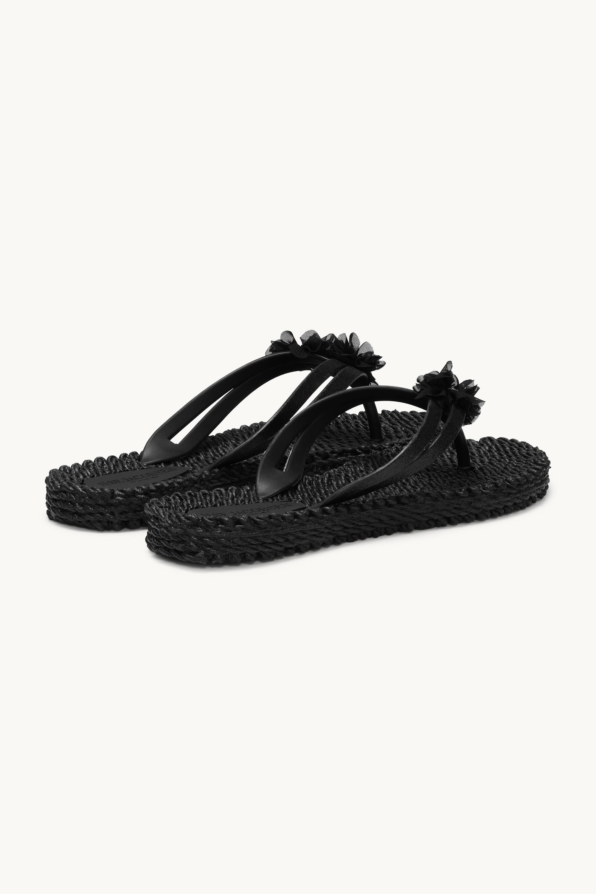 Flip Flops with Flowers - Black