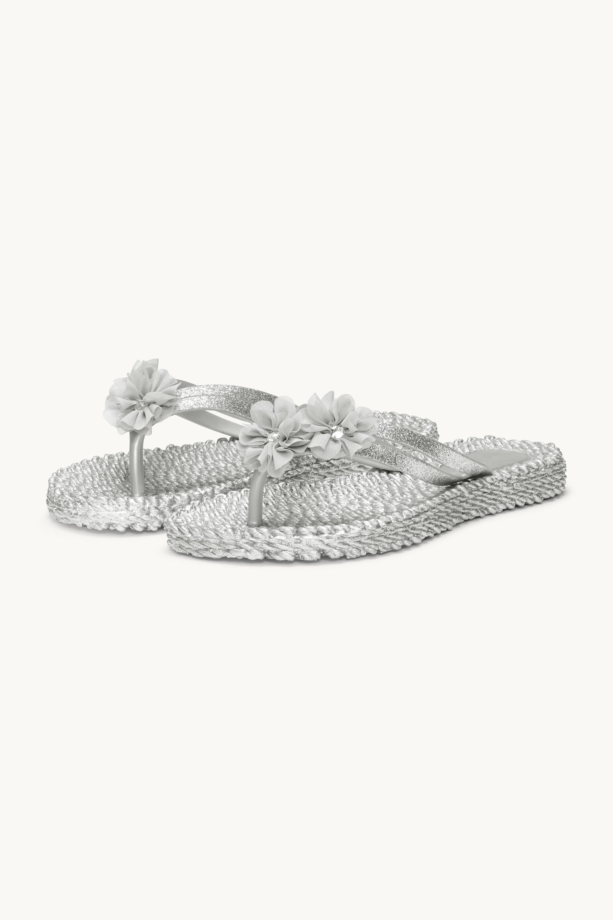 Flip Flops with Flowers - Silver