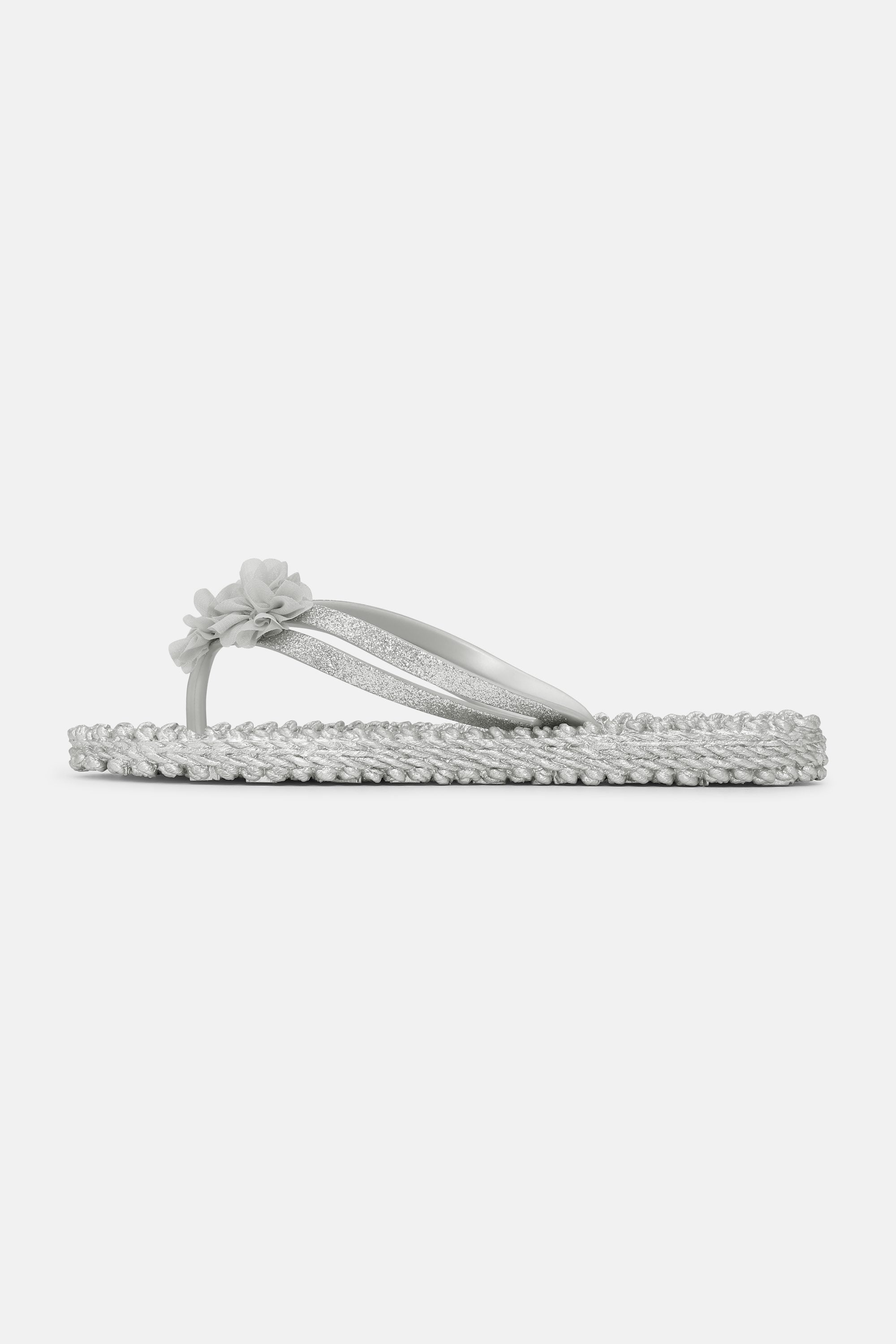 Flip Flops with Flowers - Silver