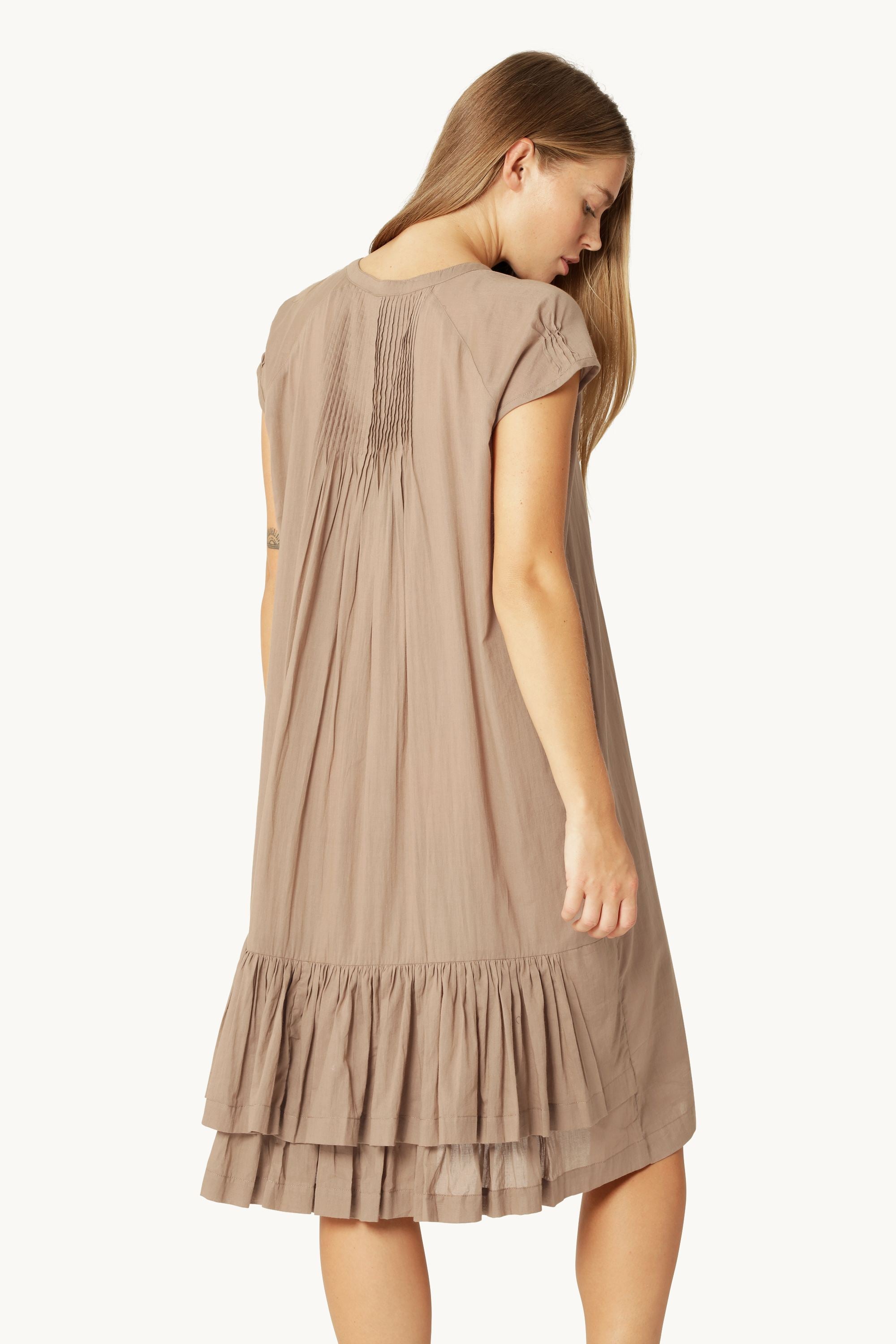 Vestido Largo de Manga Corta - Greige