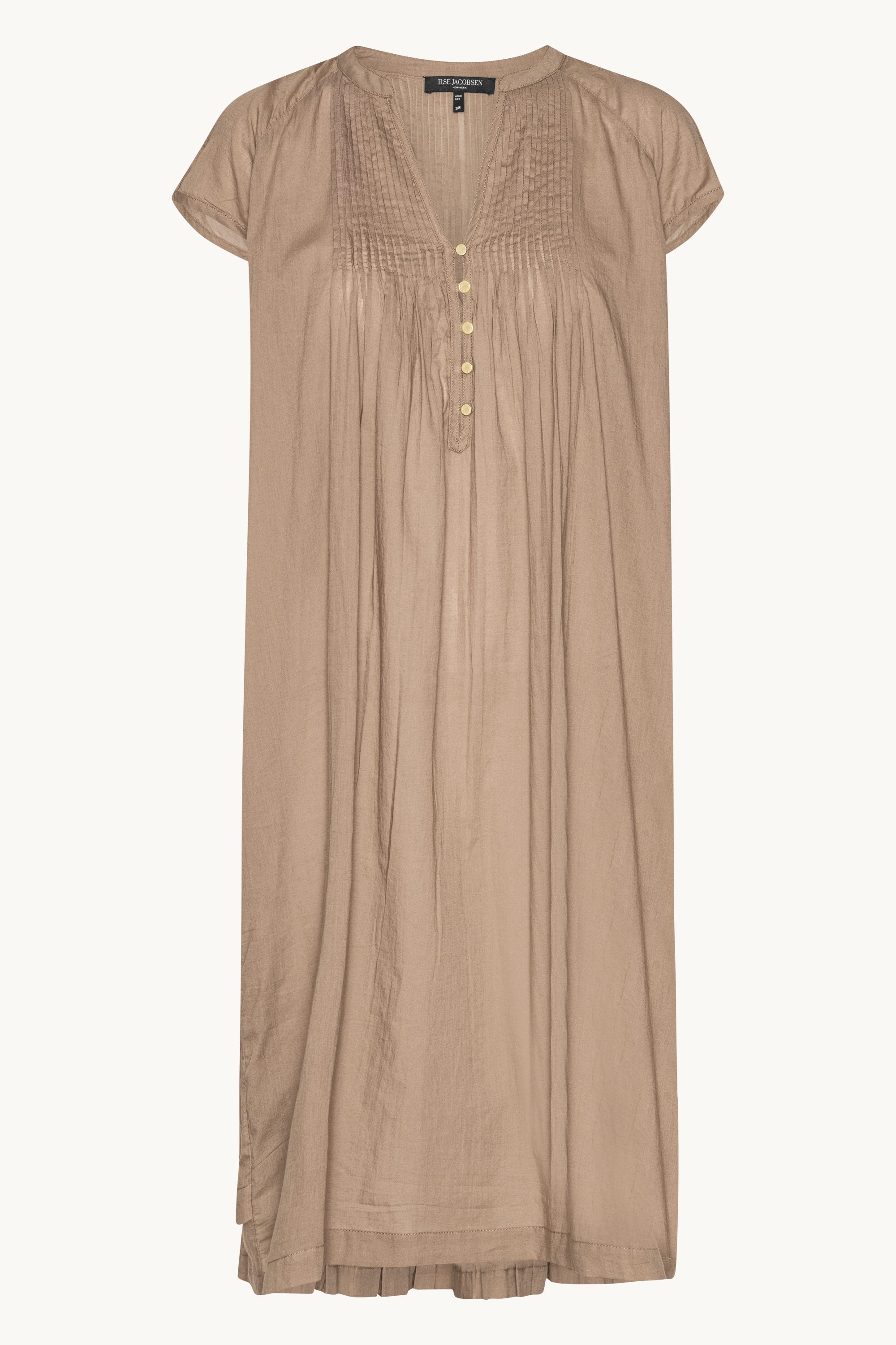 Vestido Largo de Manga Corta - Greige
