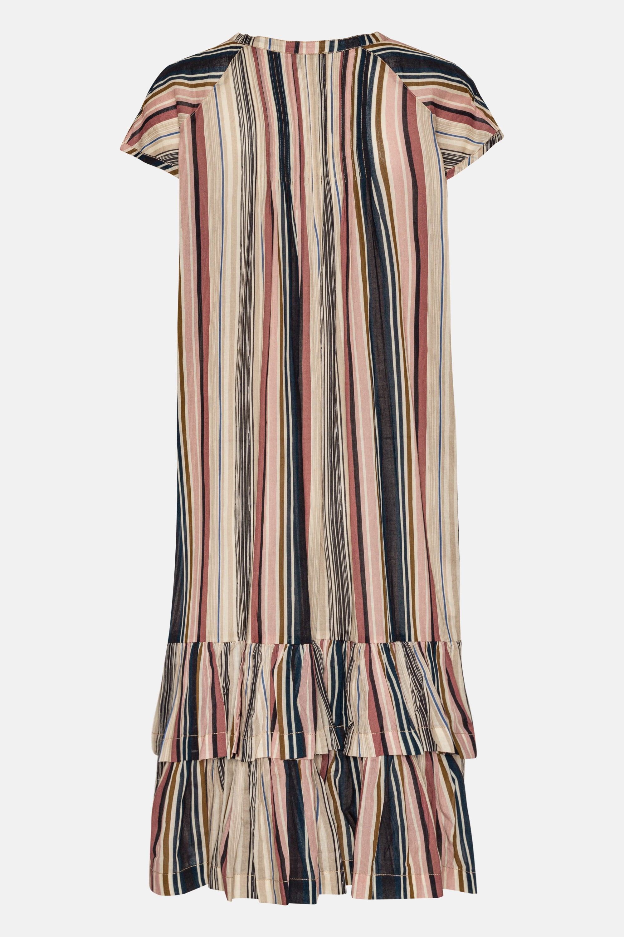 Vestido Largo de Manga Corta Pintuck - Beige Organic Stripe
